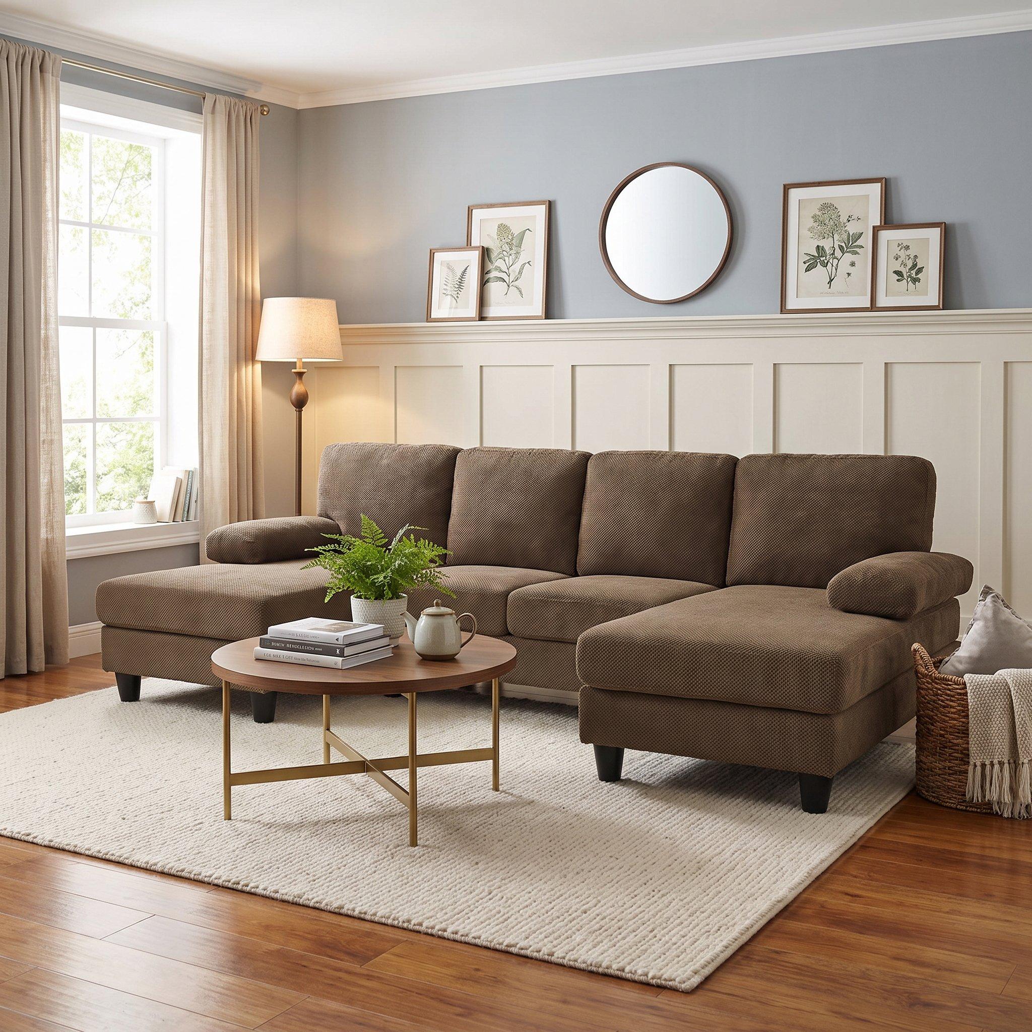 Coffee - Urban Meuble - U-Shaped Dual Chaise Sectional Sofa - 3