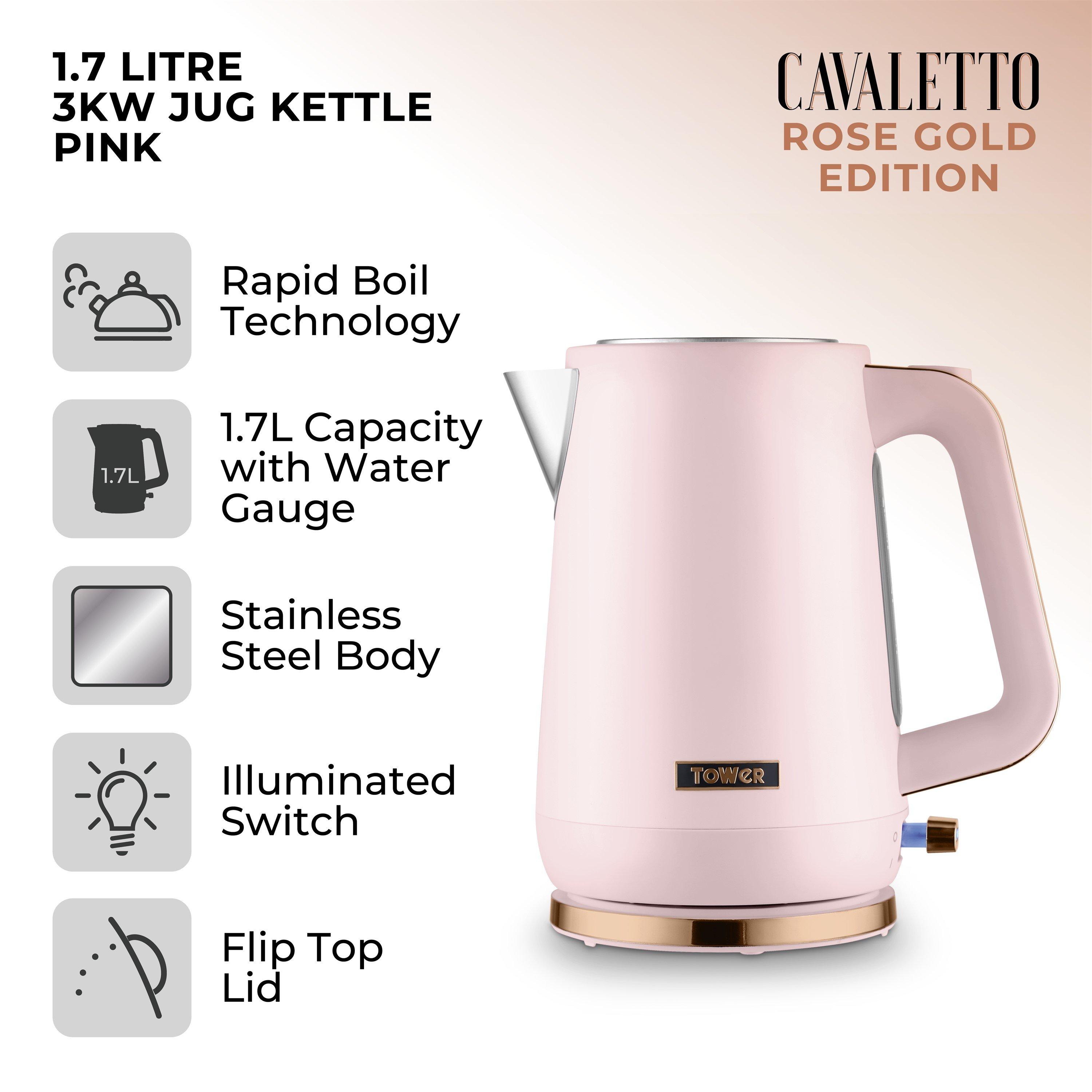 Pink - Tower - Cavaletto 1.7L Jug Kettle 3KW Pink and Rose Gold - 2