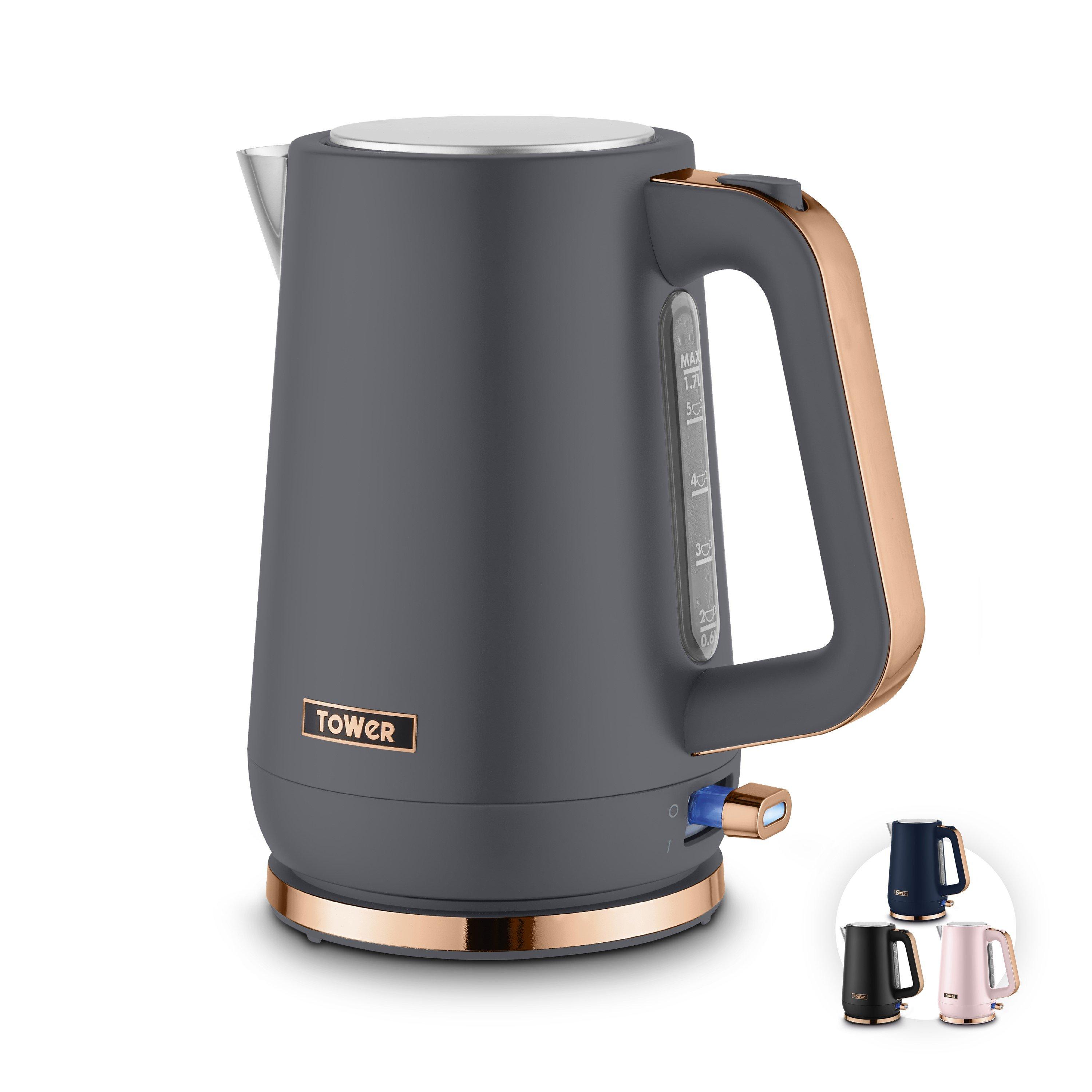 Grey - Tower - Cavaletto 1.7L Jug Kettle 3KW Grey and Rose Gold - 1