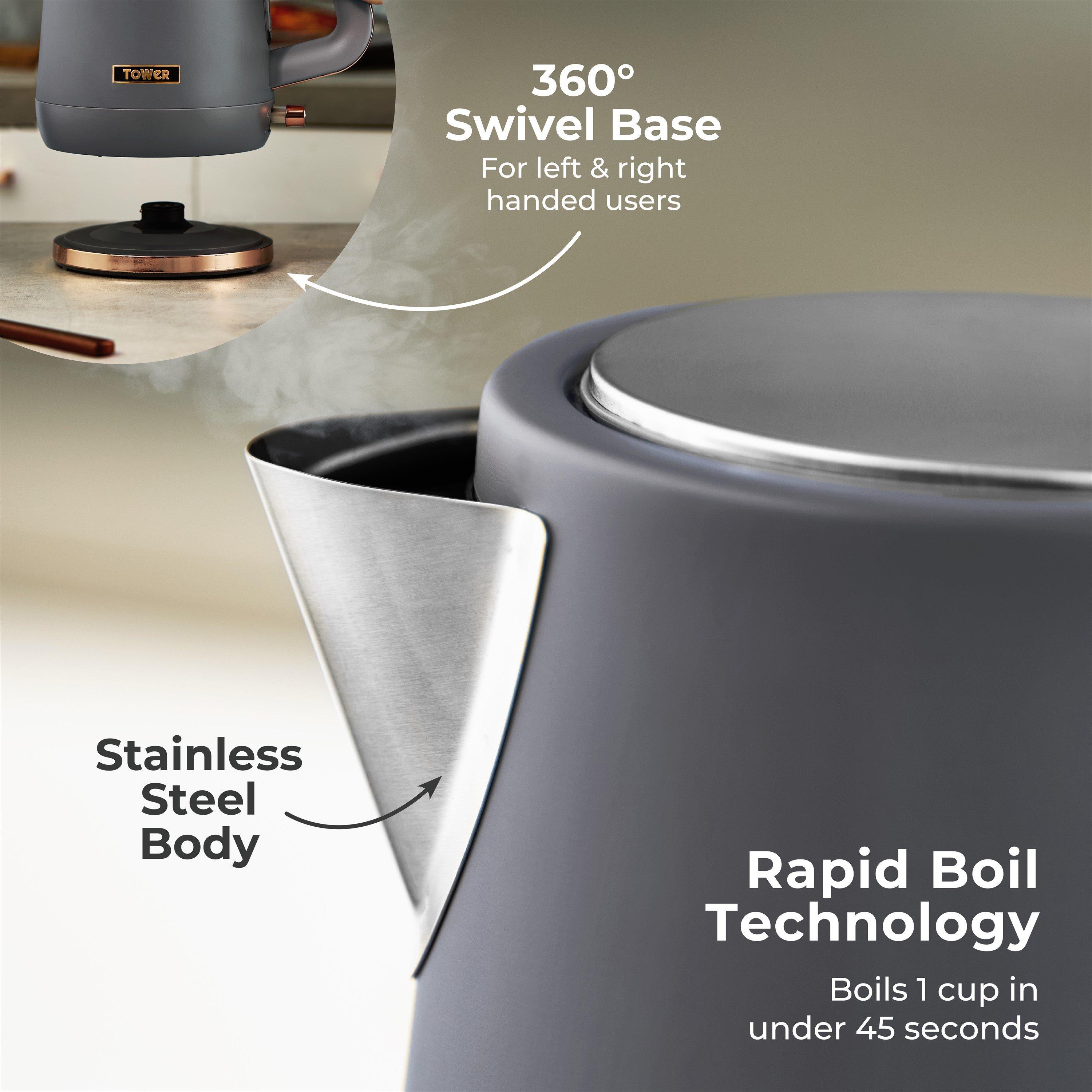 Grey - Tower - Cavaletto 1.7L Jug Kettle 3KW Grey and Rose Gold - 4