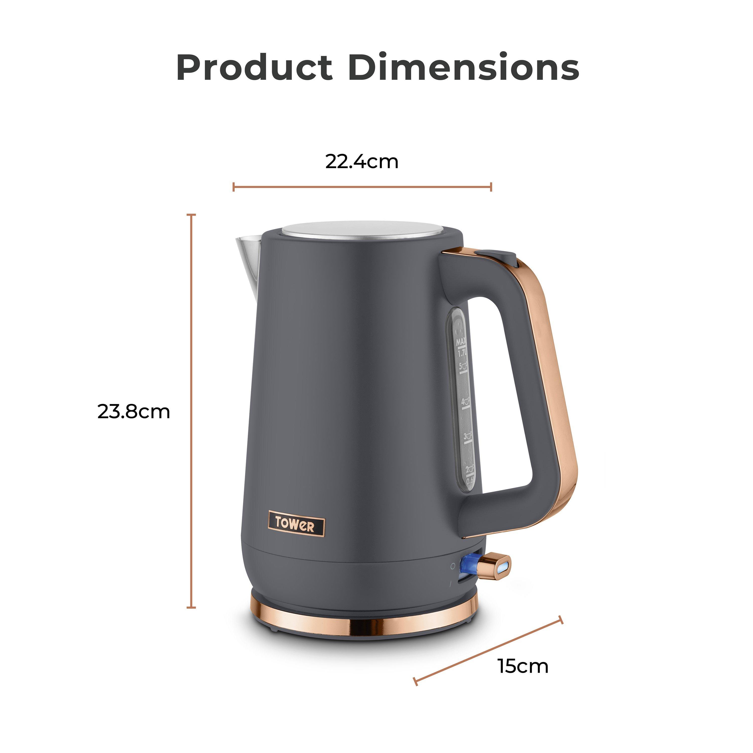 Grey - Tower - Cavaletto 1.7L Jug Kettle 3KW Grey and Rose Gold - 6