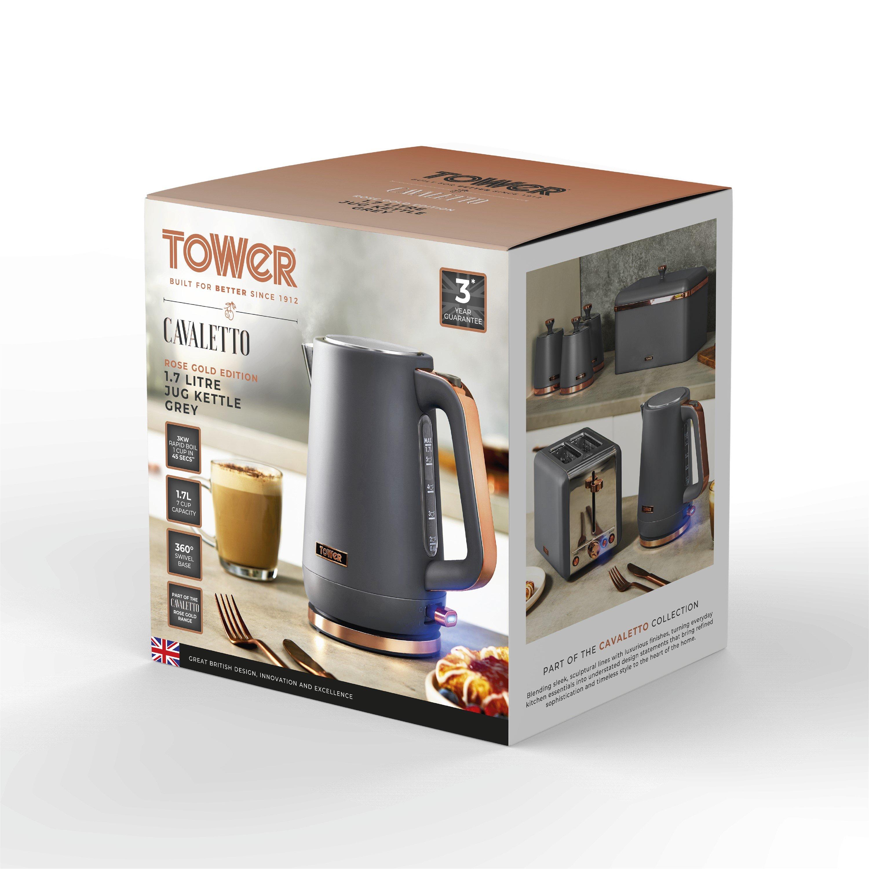 Grey - Tower - Cavaletto 1.7L Jug Kettle 3KW Grey and Rose Gold - 8