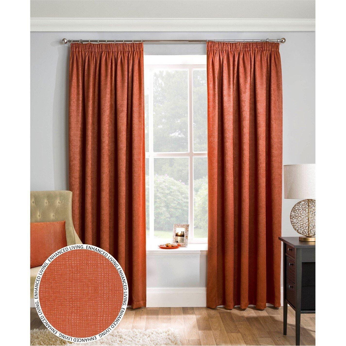 Orange - Enhanced Living - Matrix Orange Thermal Blockout Tape Top Curtain - 1