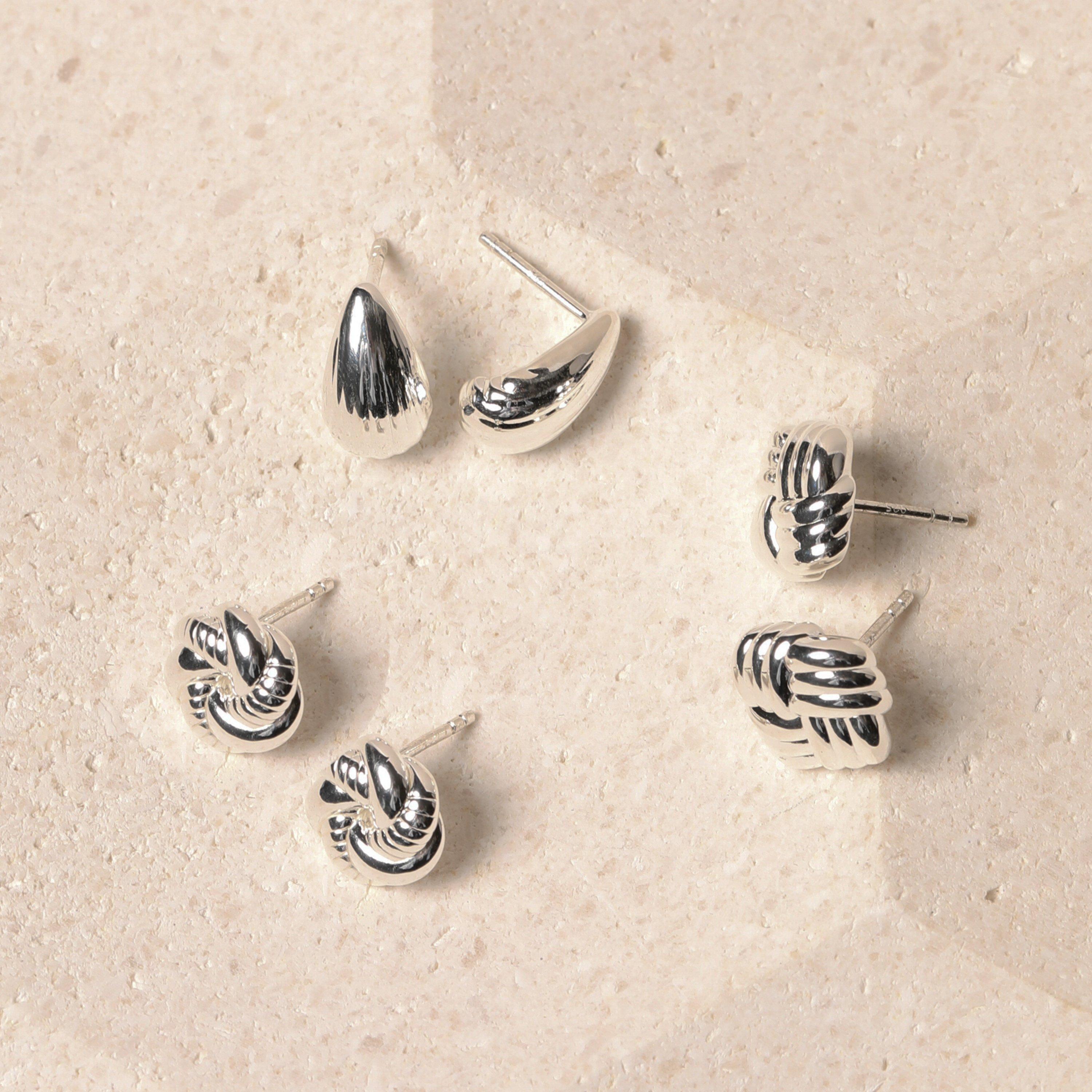 Silver - Simply Silver - Sterling Silver 925 Polished Ridged Dome Earrings - 3