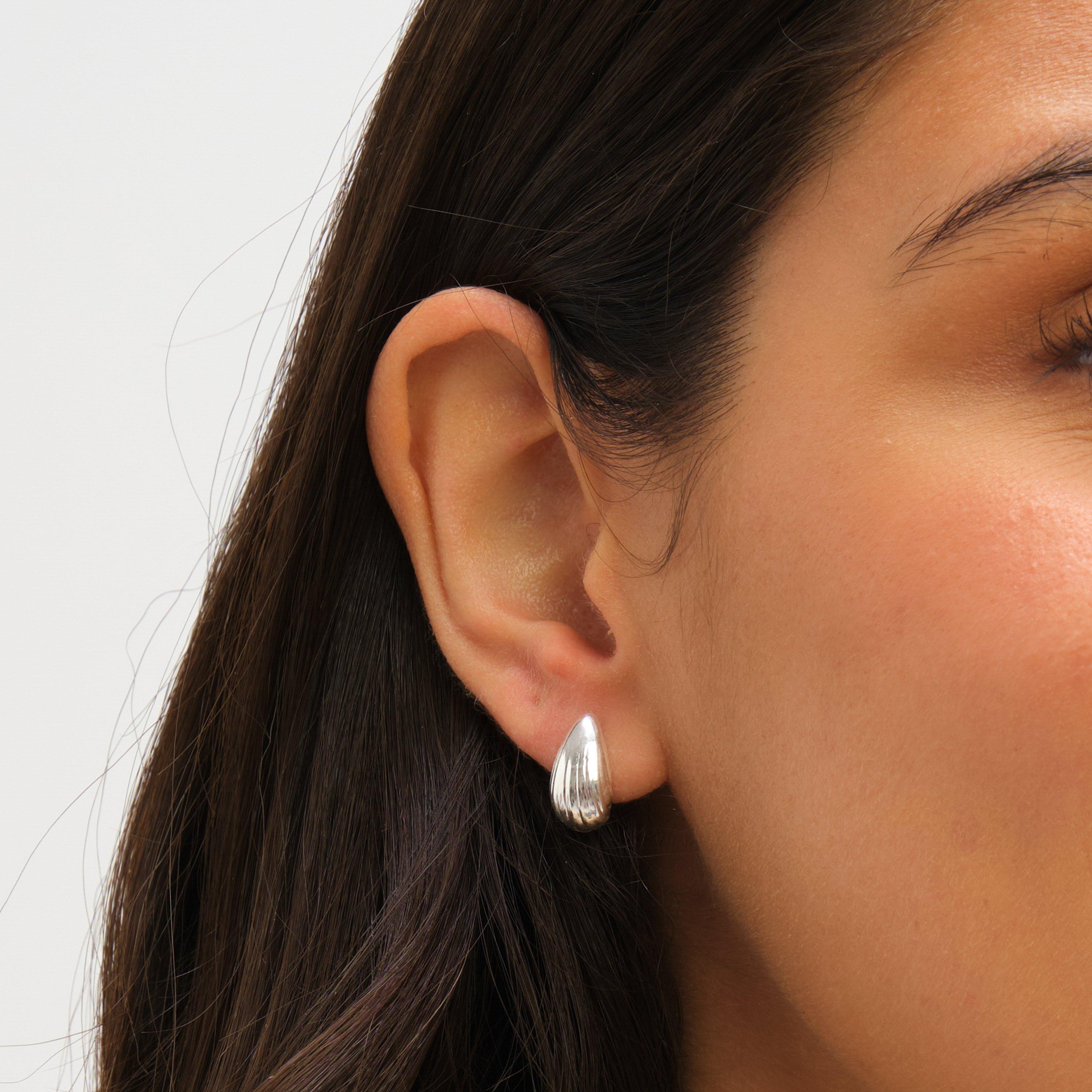 Silver - Simply Silver - Sterling Silver 925 Polished Ridged Dome Earrings - 4