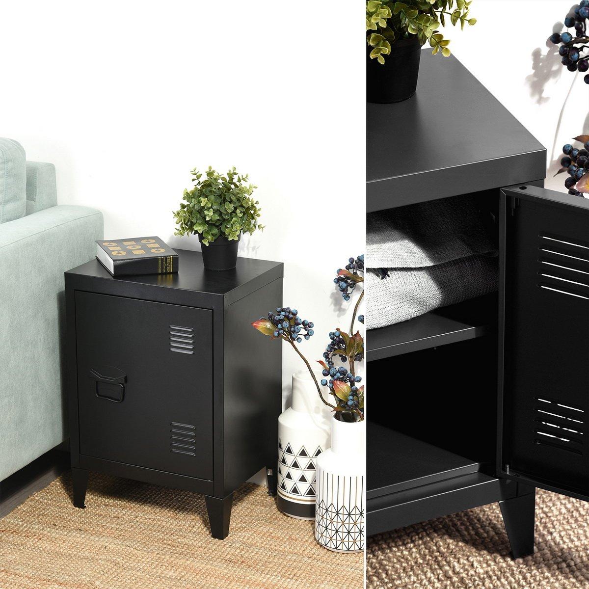 Compact Metal Side Table with Storage