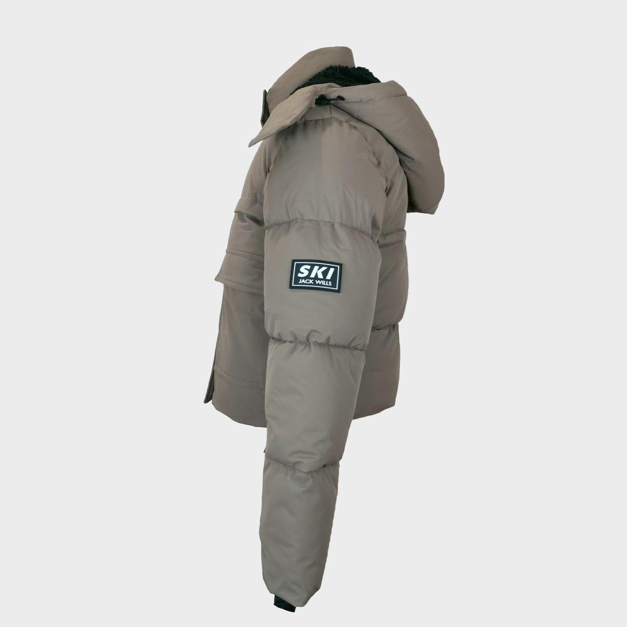 Mocha - Jack Wills - Women's Cropped Puffer Waterproof Windproof Hooded Ski Jacket - 3