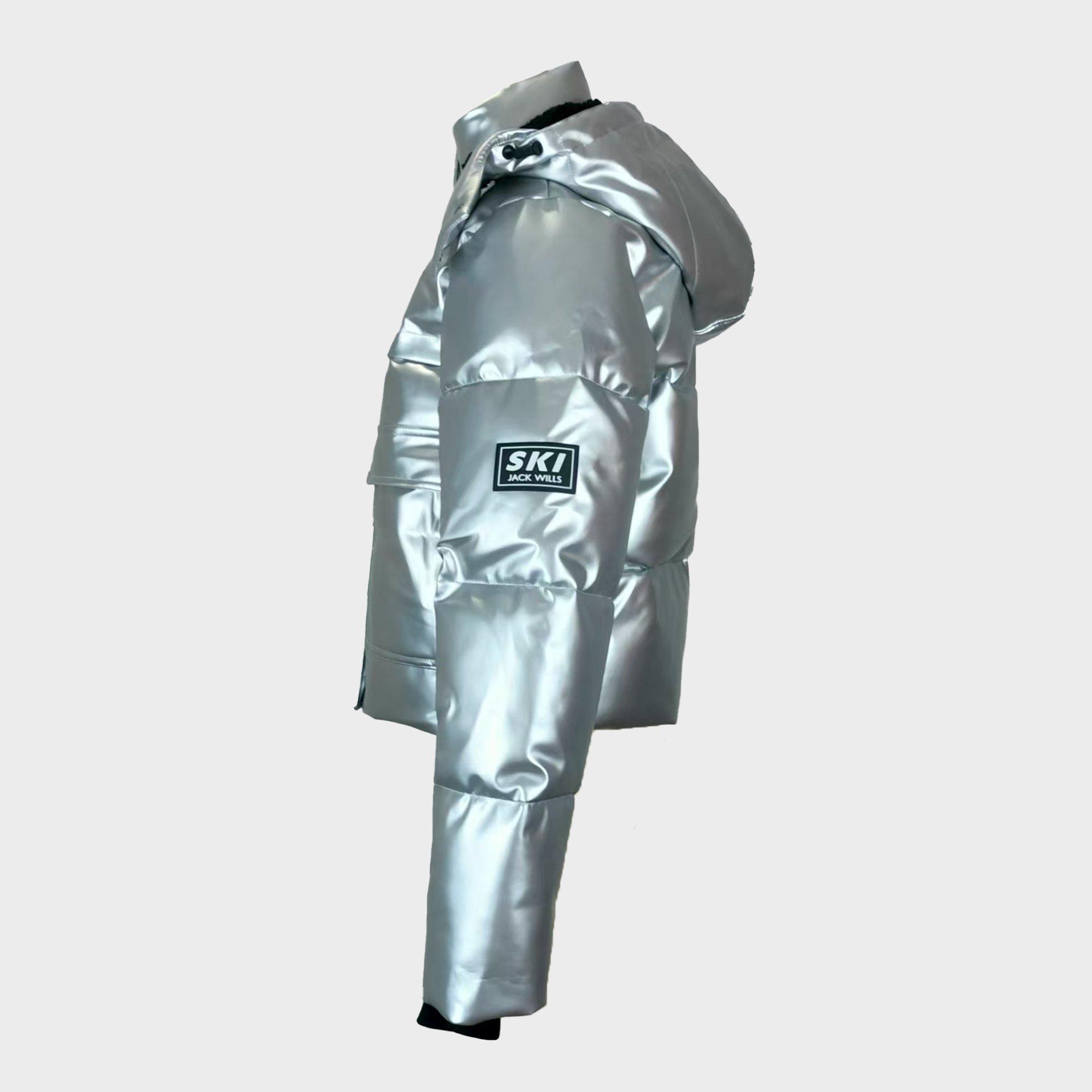 Silver - Jack Wills - Women's Cropped Puffer Waterproof Windproof Hooded Ski Jacket - 3
