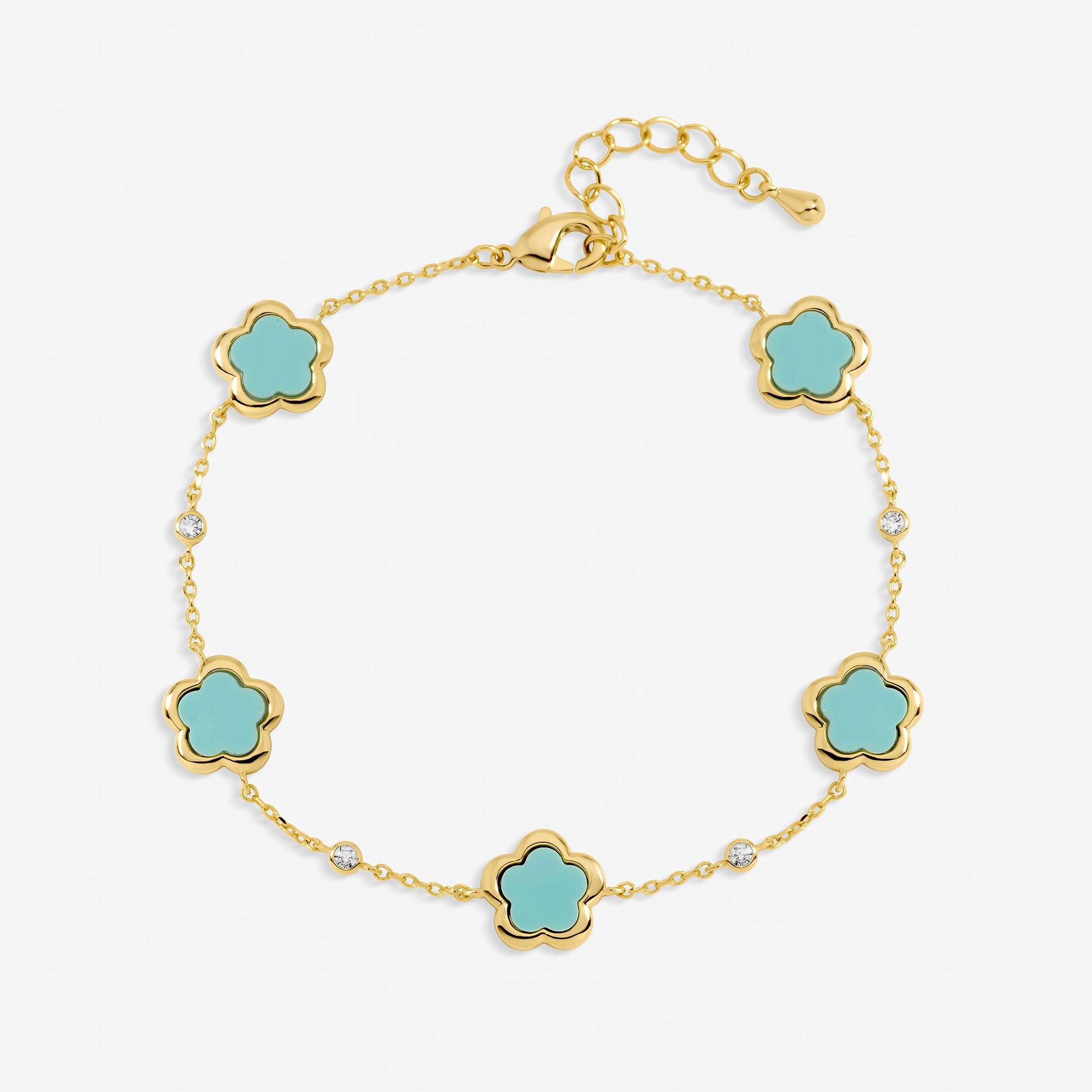 Gold - Inicio - Gold Turquoise Flower Bracelet - Gift Pouch