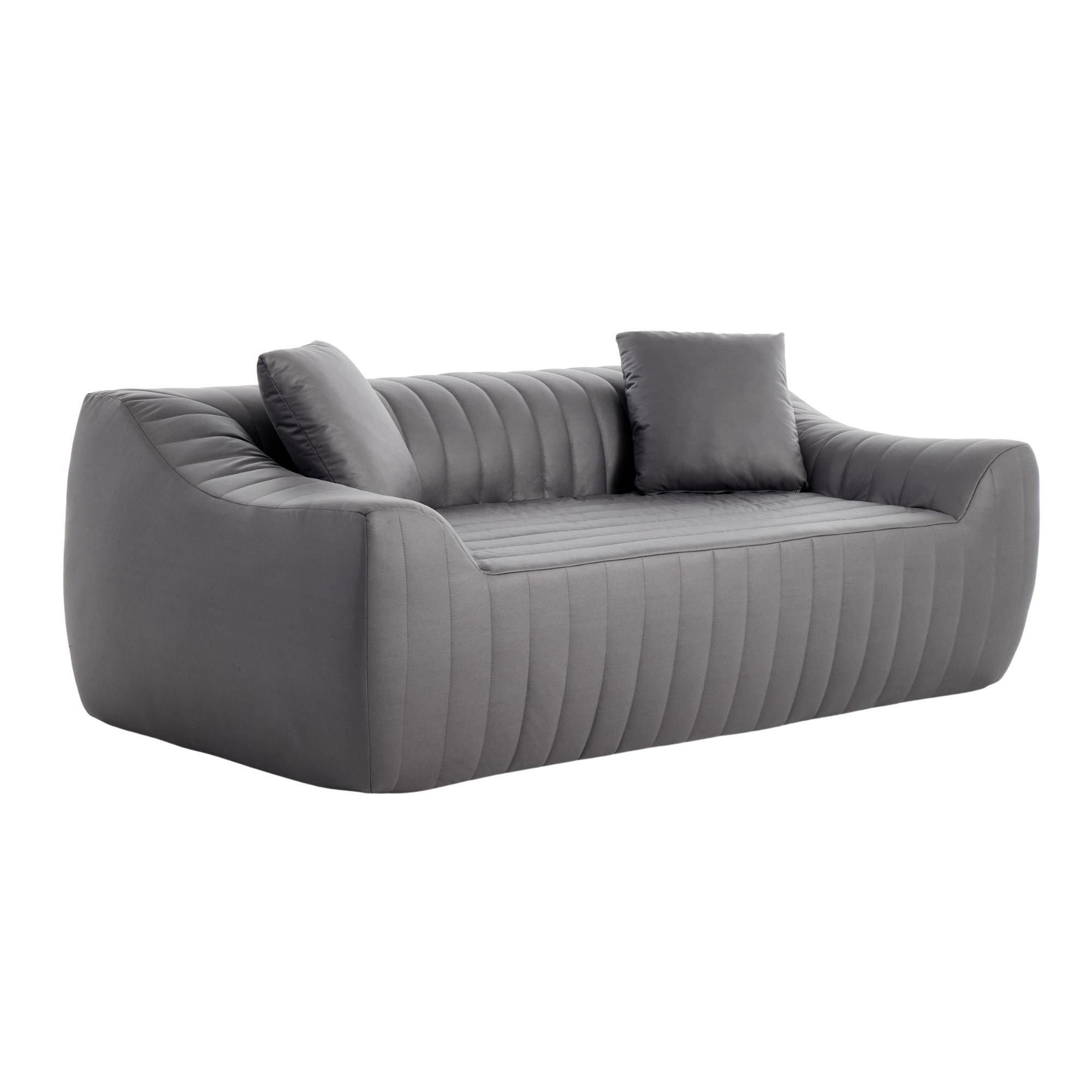 Grey - Urban Meuble - Modern Channel-Tufted 2-Seater Sofa - 11
