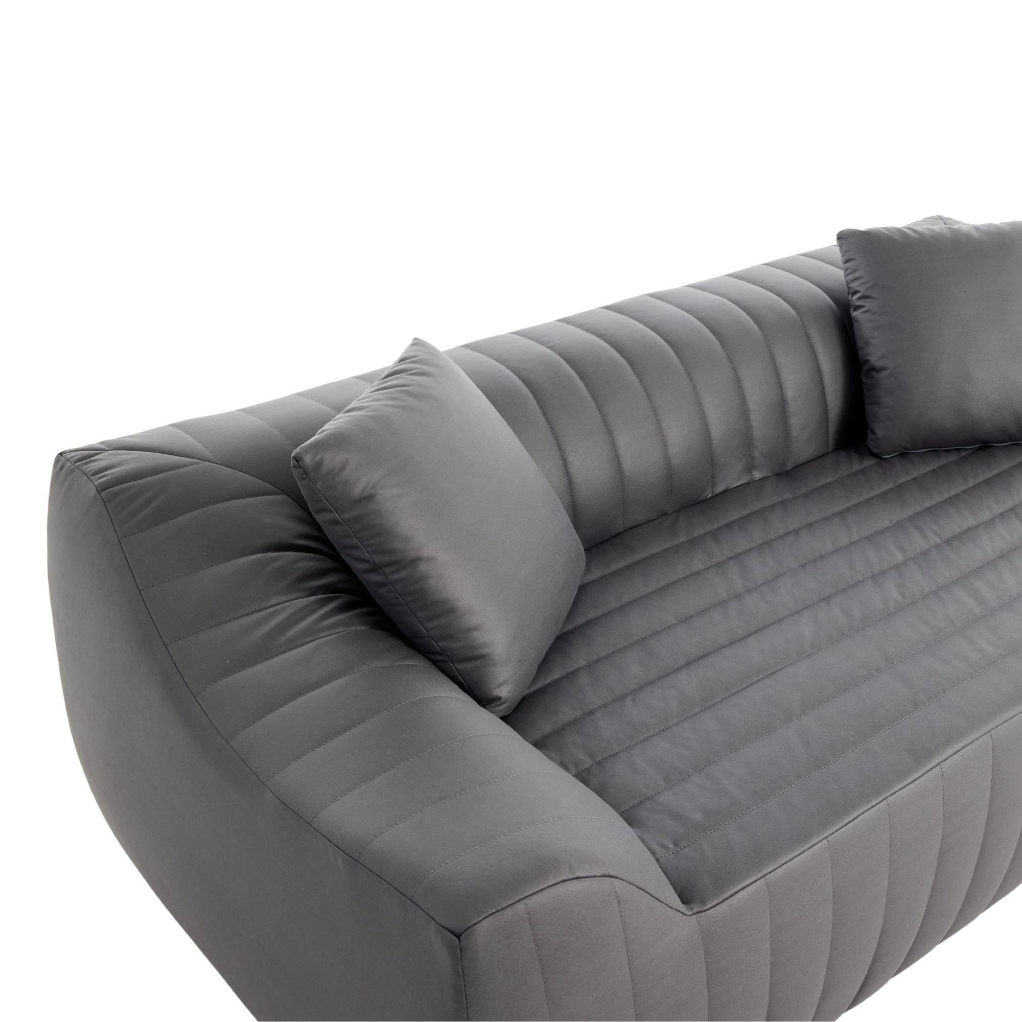 Grey - Urban Meuble - Modern Channel-Tufted 2-Seater Sofa - 13