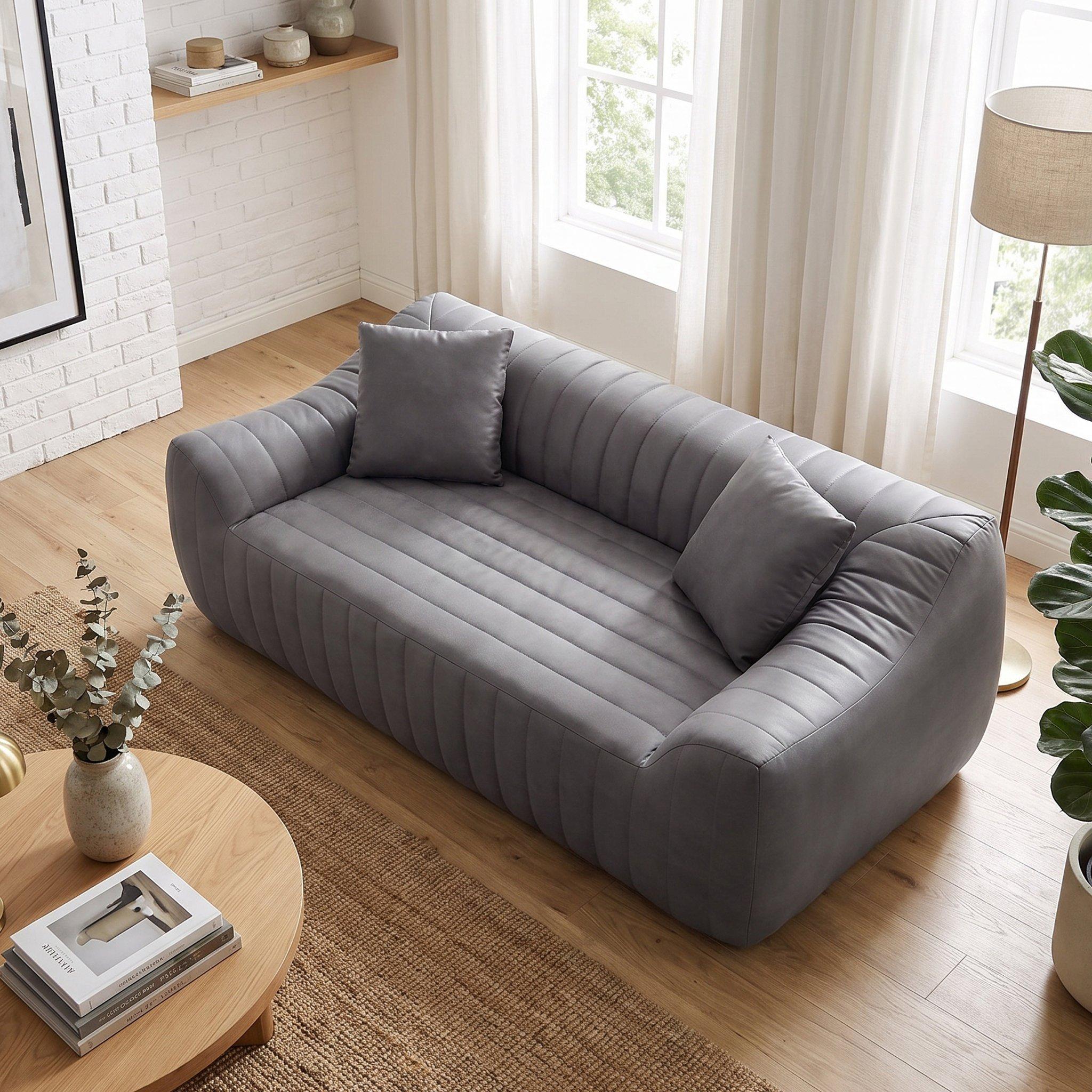 Grey - Urban Meuble - Modern Channel-Tufted 2-Seater Sofa - 4