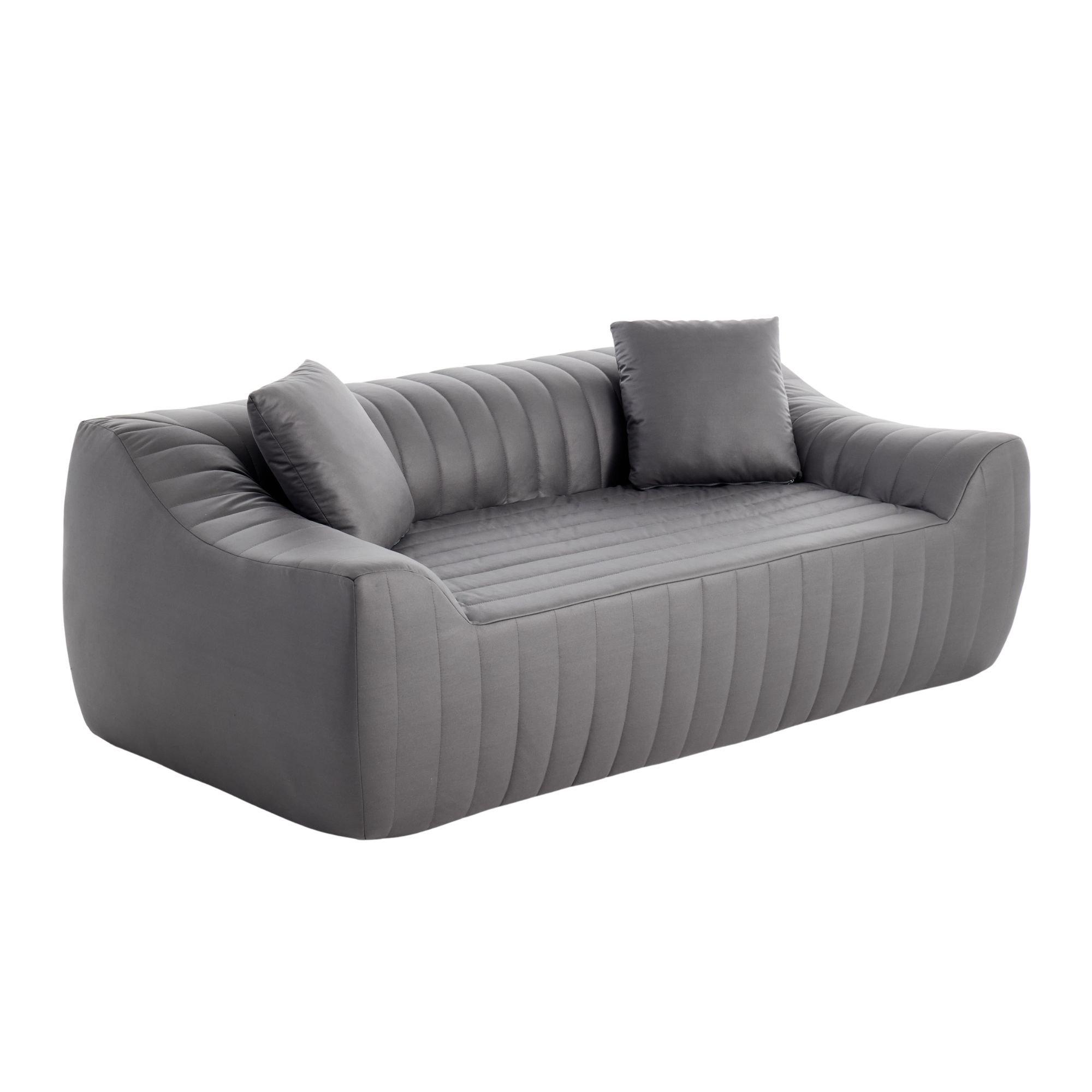 Grey - Urban Meuble - Modern Channel-Tufted 2-Seater Sofa - 7