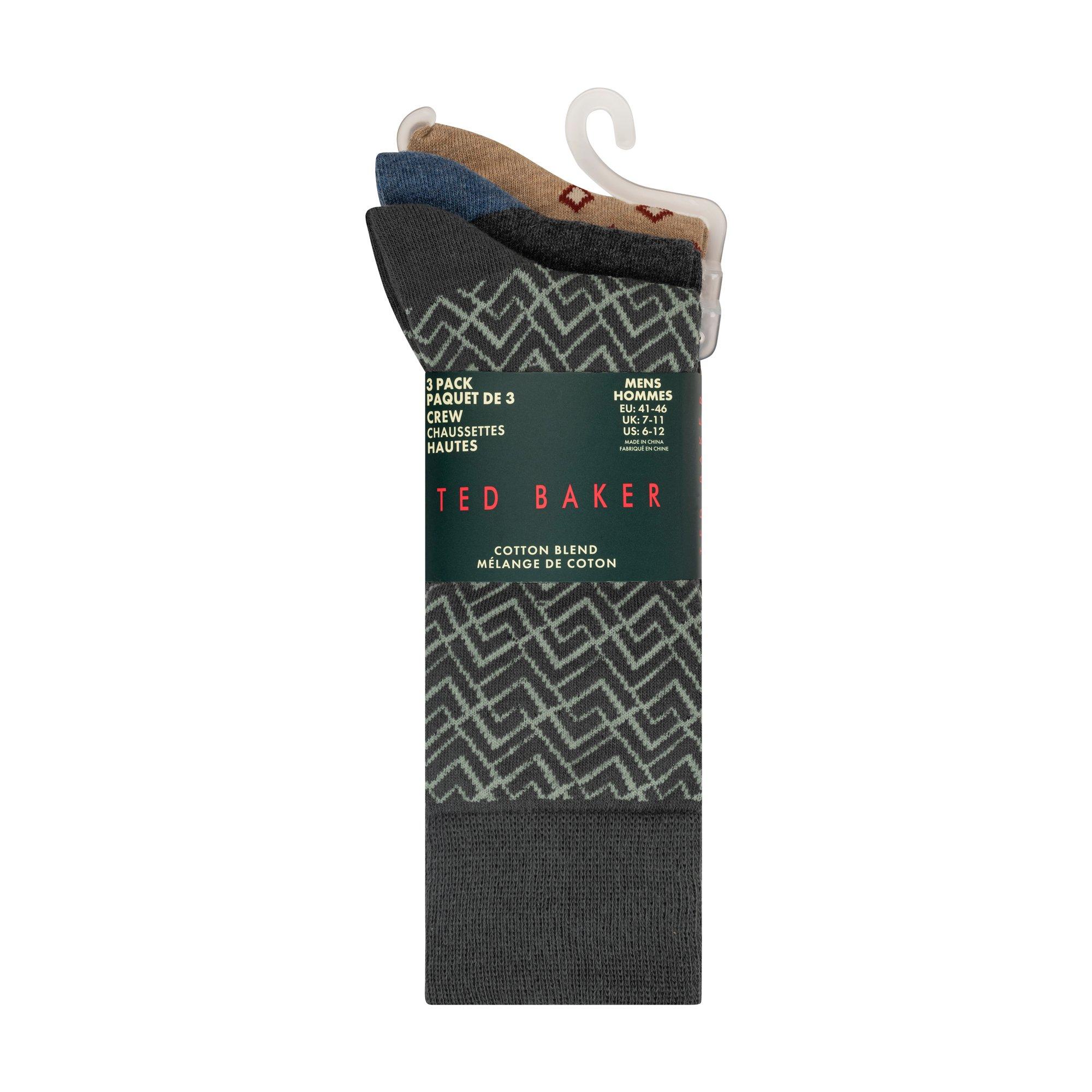 Grn/Char/Brn HT - Ted Baker - Men's Formal Ribbed Cuff Crew Socks - 1