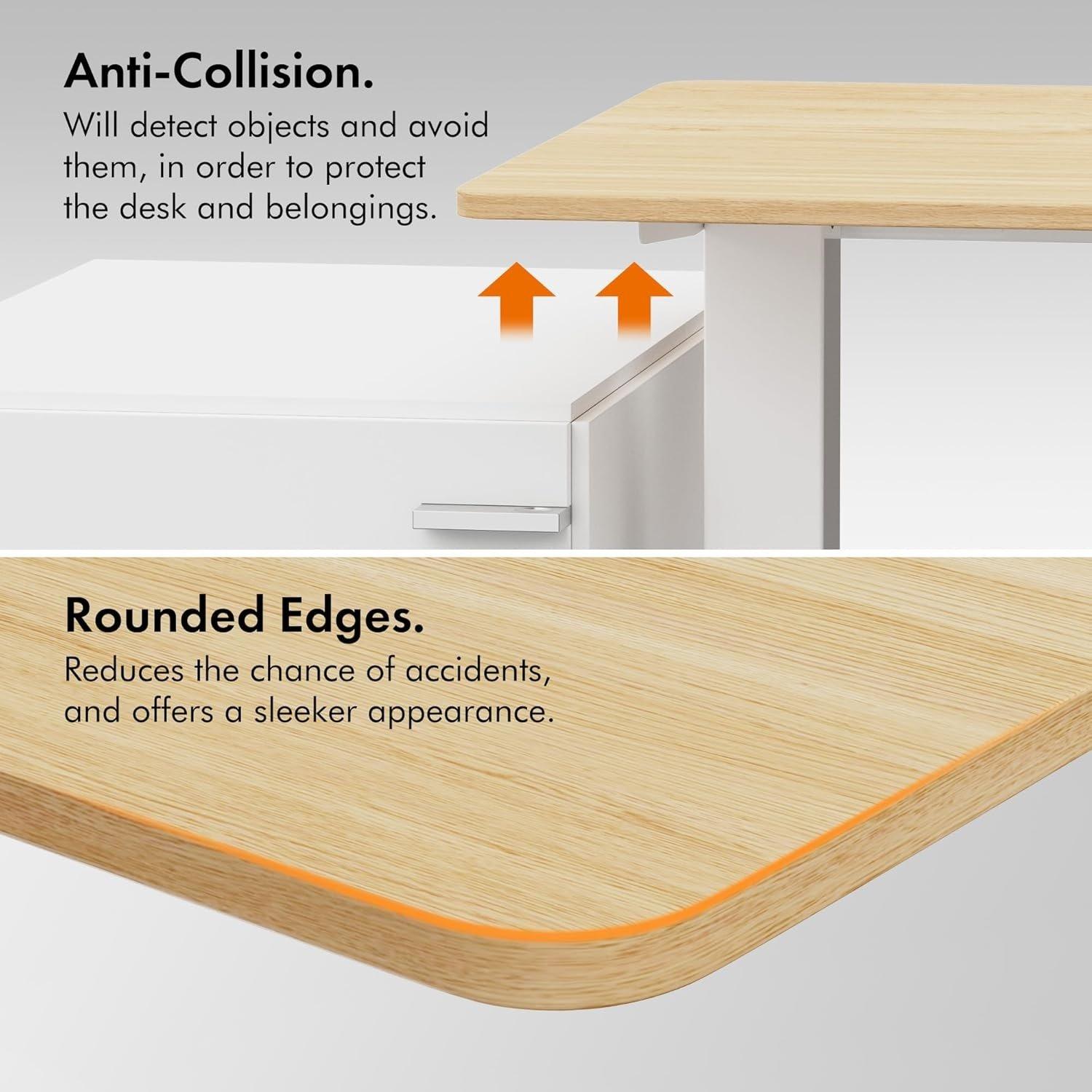 White - VonHaus - White Standing Desk with Maple Desktop 120x60cm - 7