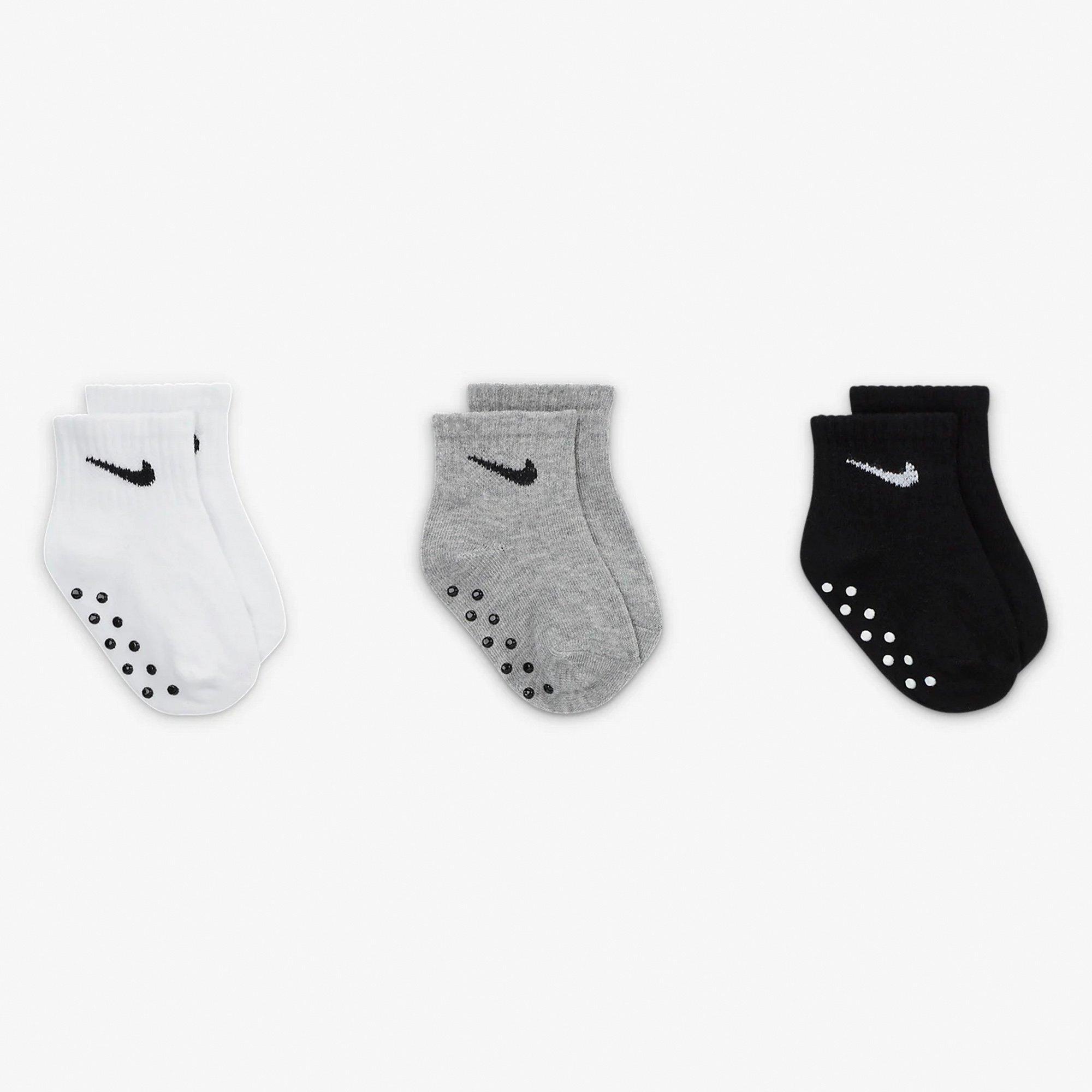 Dk Grey Hea/Blk - Nike - Core Swoosh Infants Gripper Socks 3 Pack - 2