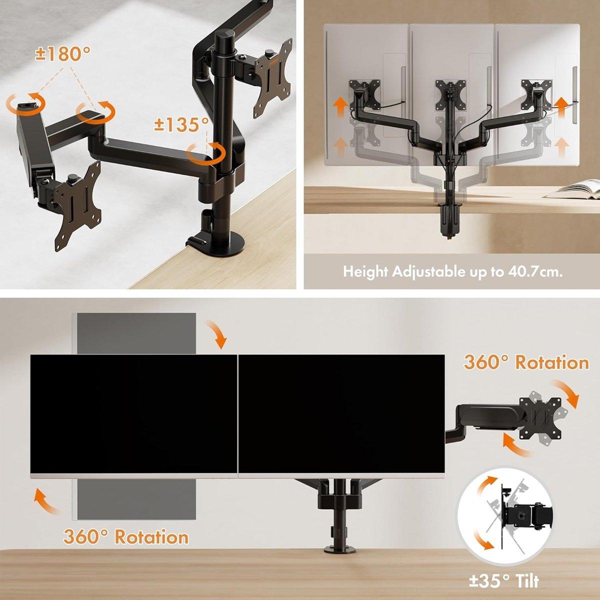 Black - VonHaus - 17-27 Gas Triple Monitor Arm - 3