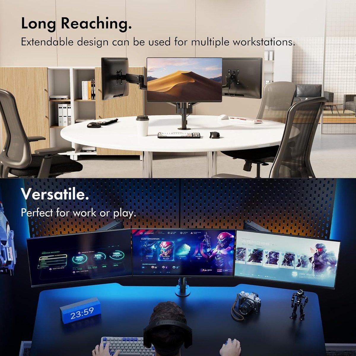 Black - VonHaus - 17-27 Gas Triple Monitor Arm - 6