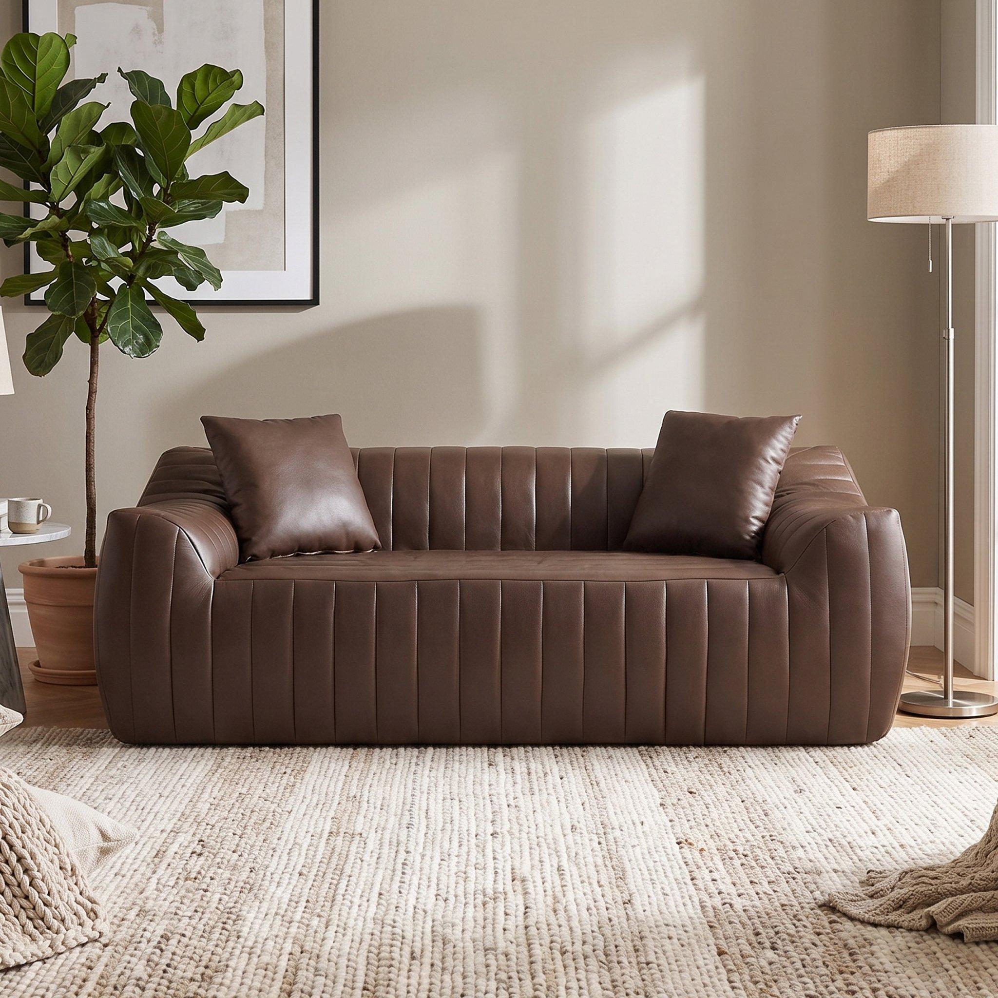 Brown - Urban Meuble - Modern Channel-Tufted 2-Seater Sofa - 1