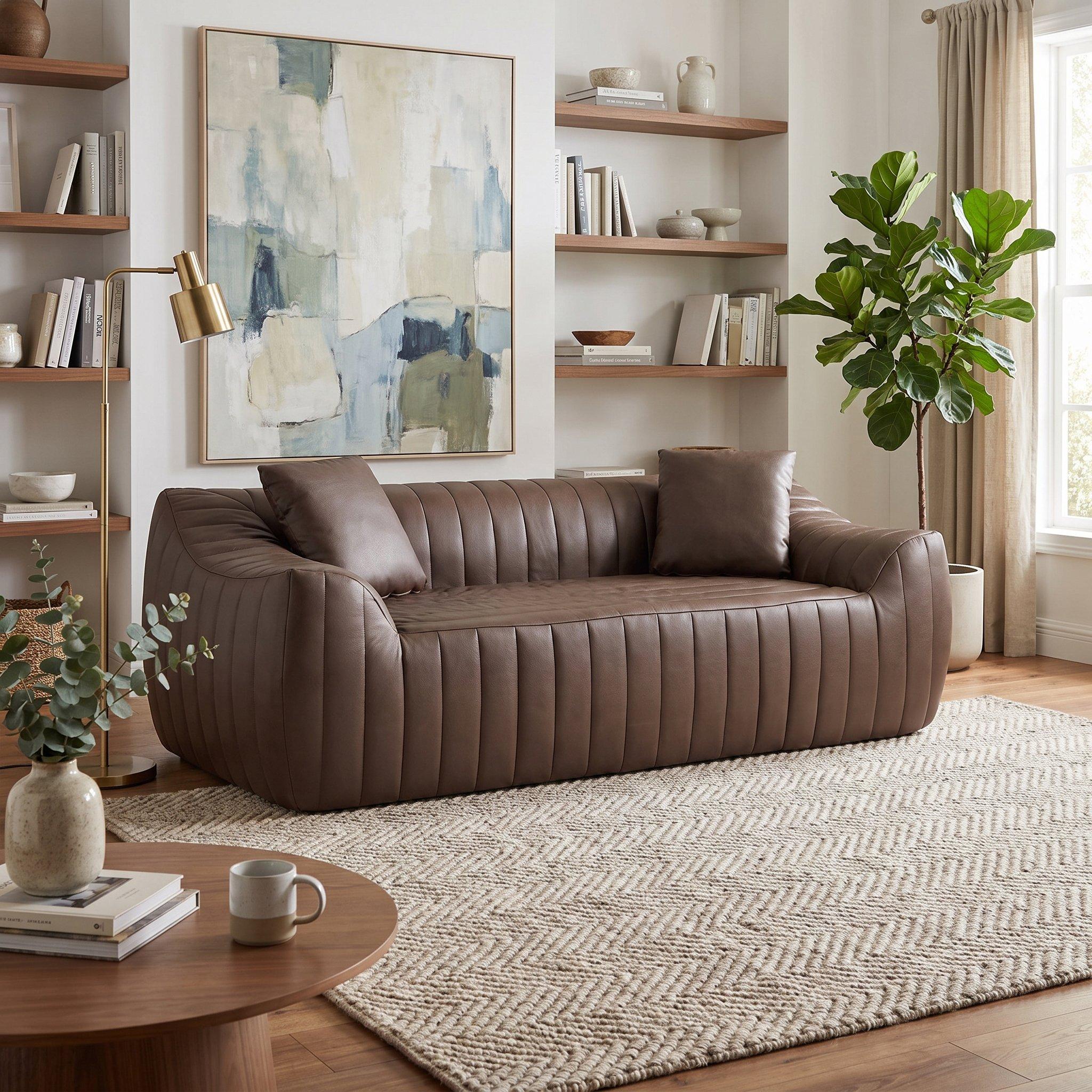 Brown - Urban Meuble - Modern Channel-Tufted 2-Seater Sofa - 2