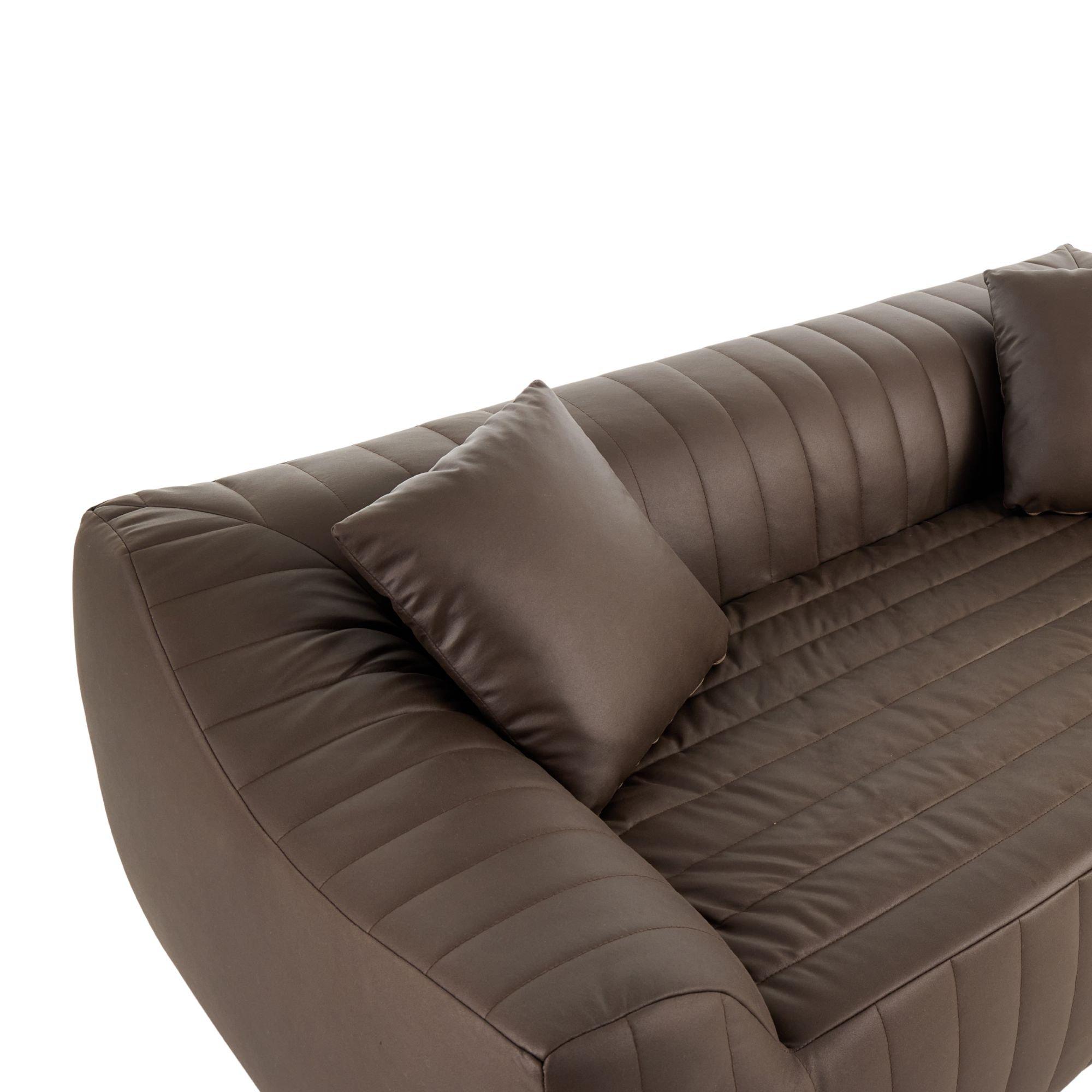 Brown - Urban Meuble - Modern Channel-Tufted 2-Seater Sofa - 14