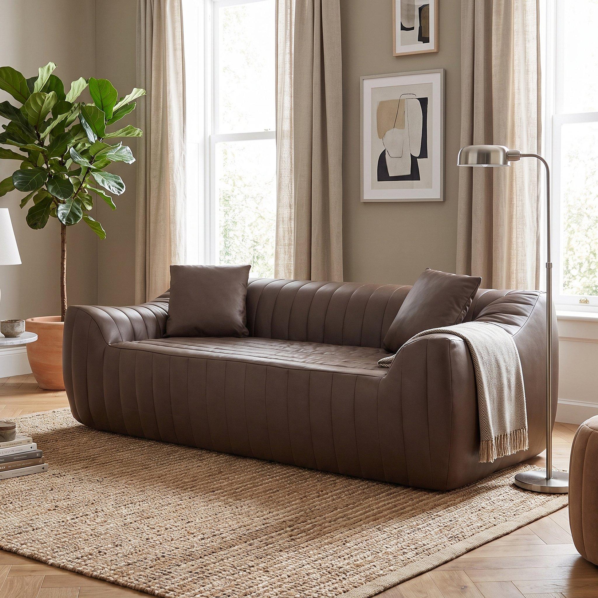 Brown - Urban Meuble - Modern Channel-Tufted 2-Seater Sofa - 3