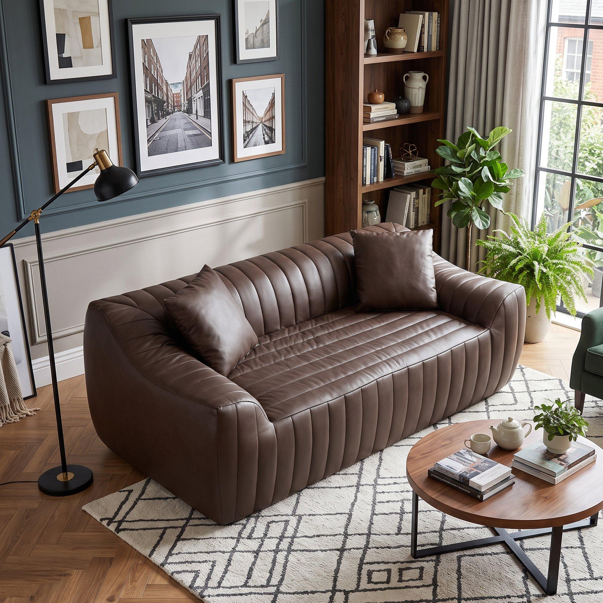 Brown - Urban Meuble - Modern Channel-Tufted 2-Seater Sofa - 4