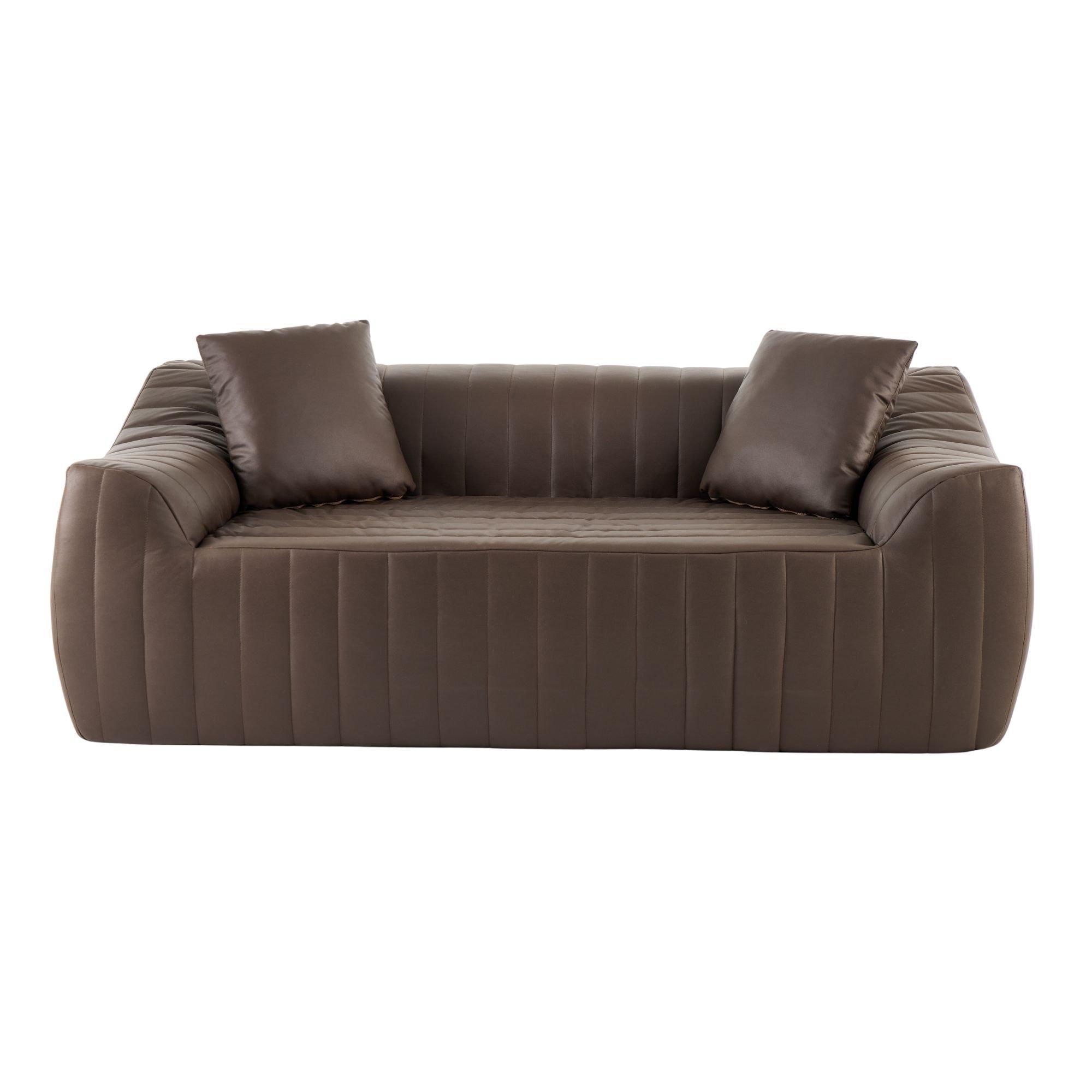 Brown - Urban Meuble - Modern Channel-Tufted 2-Seater Sofa - 5