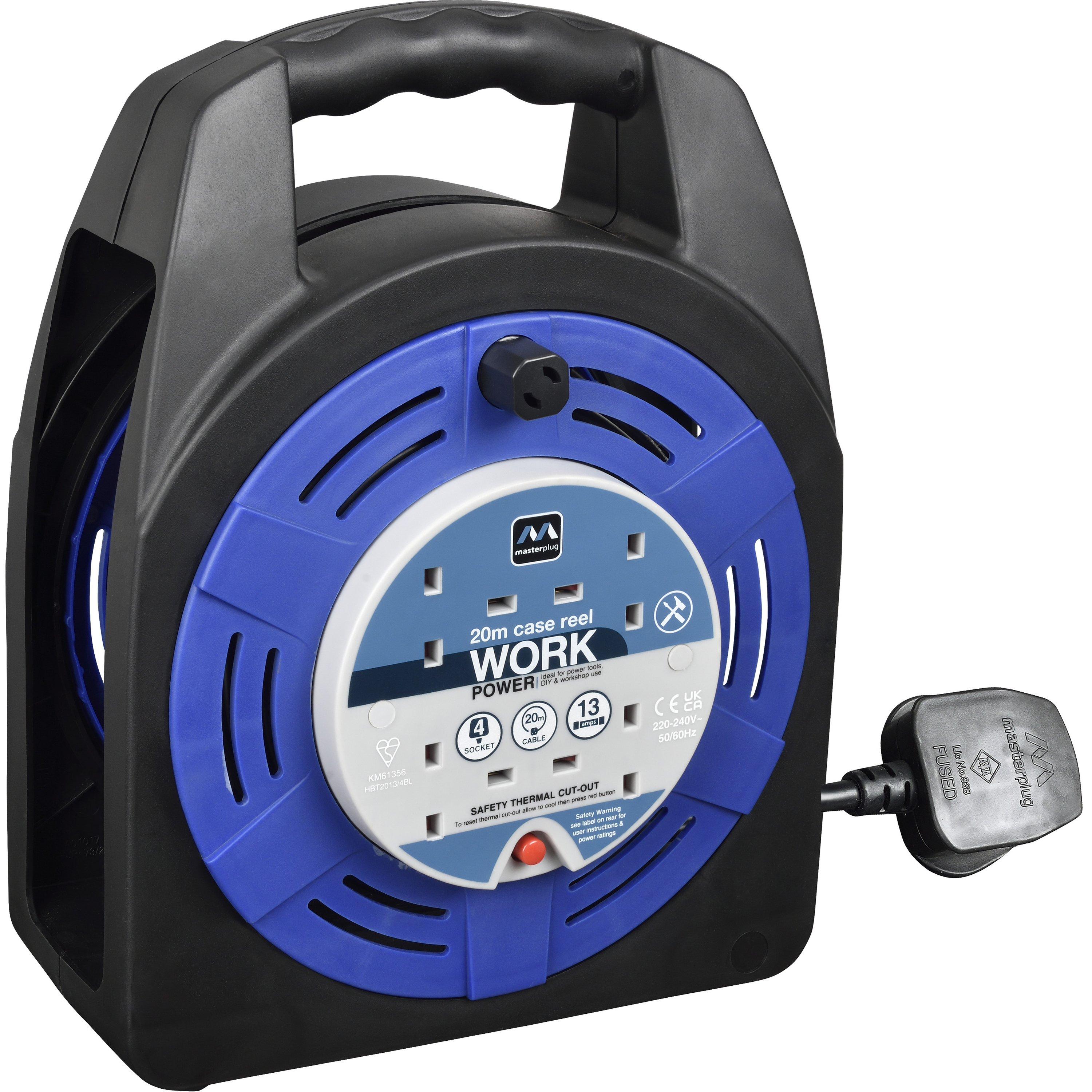 Blue - Masterplug - Masterplug 20m 4 Socket Case Cable Reel 13A - 1