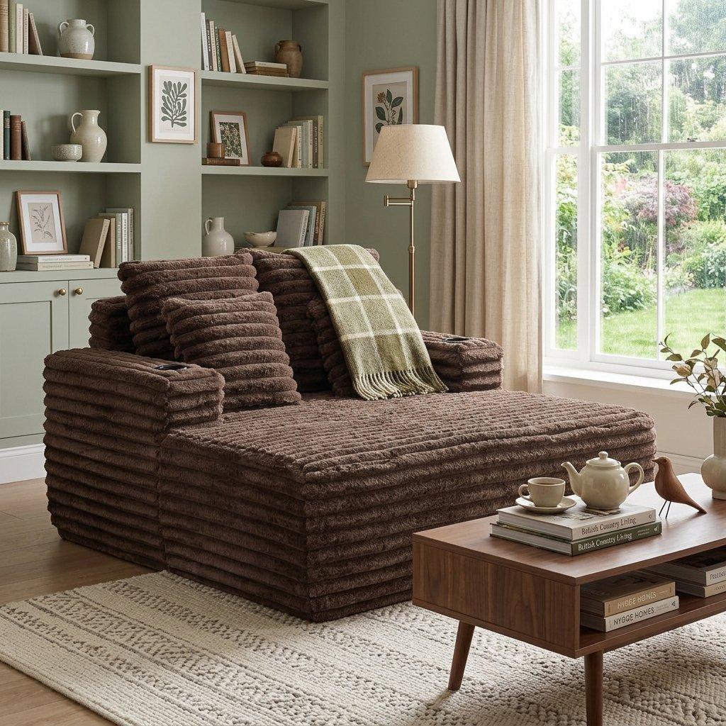 Brown - Urban Meuble - Faux Fur Convertible Sleeper Sofa Chaise Lounge - 1