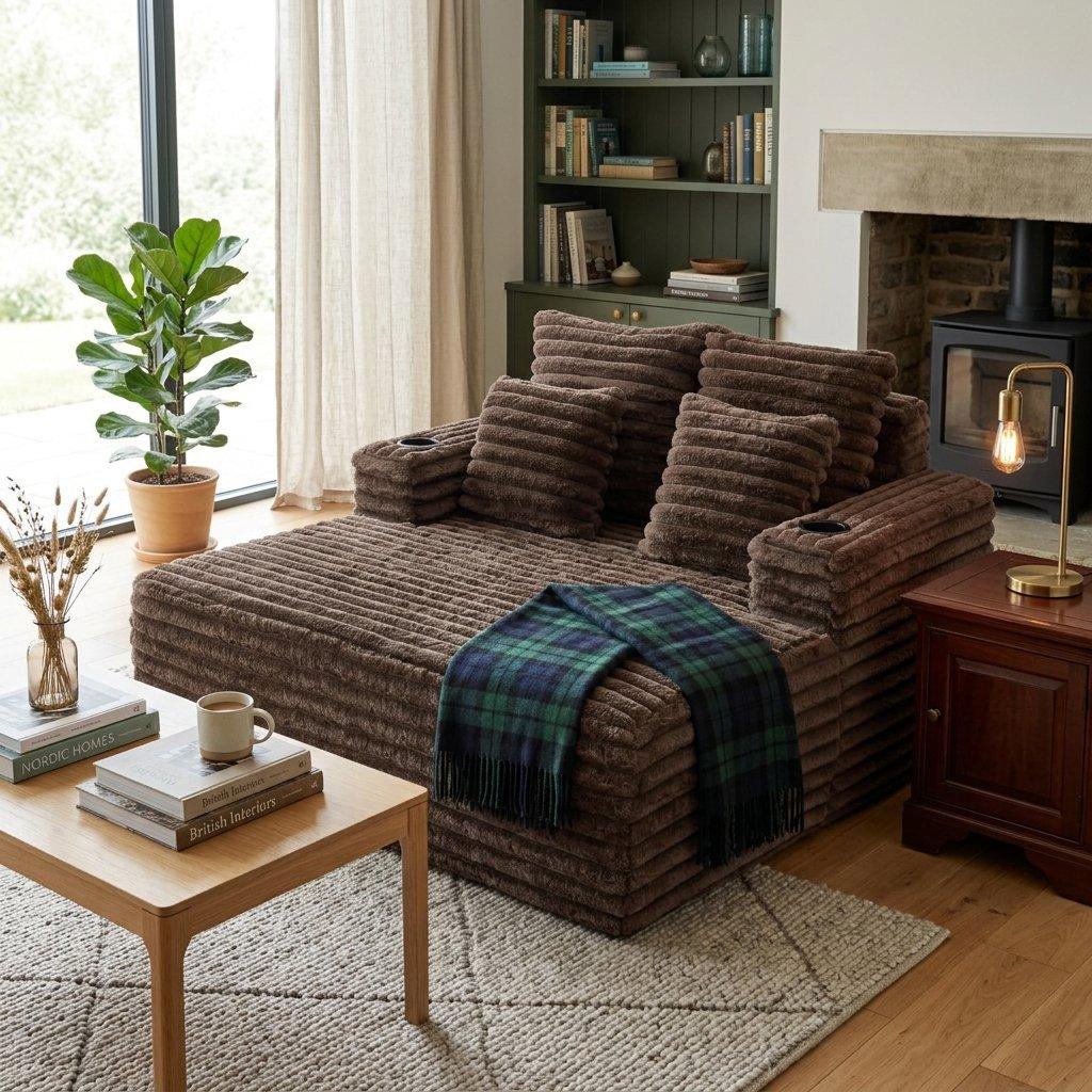Brown - Urban Meuble - Faux Fur Convertible Sleeper Sofa Chaise Lounge - 3