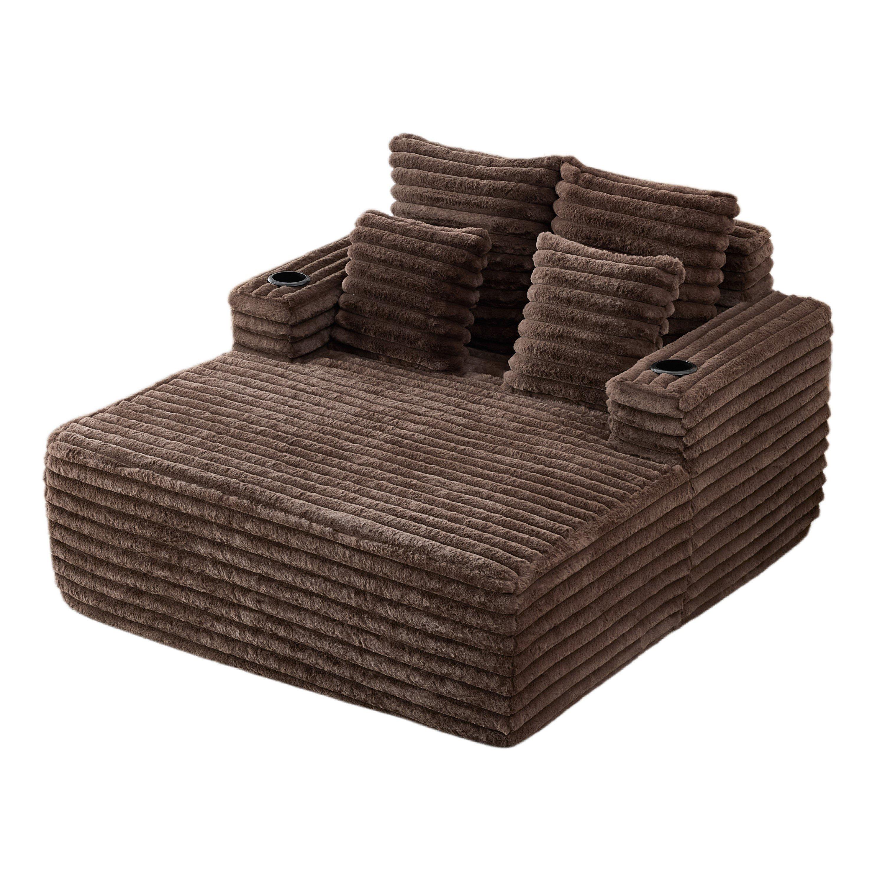 Brown - Urban Meuble - Faux Fur Convertible Sleeper Sofa Chaise Lounge - 5