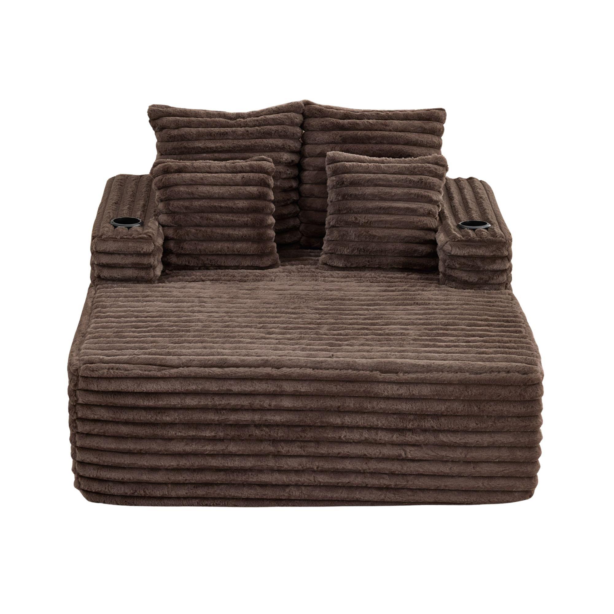 Brown - Urban Meuble - Faux Fur Convertible Sleeper Sofa Chaise Lounge - 8