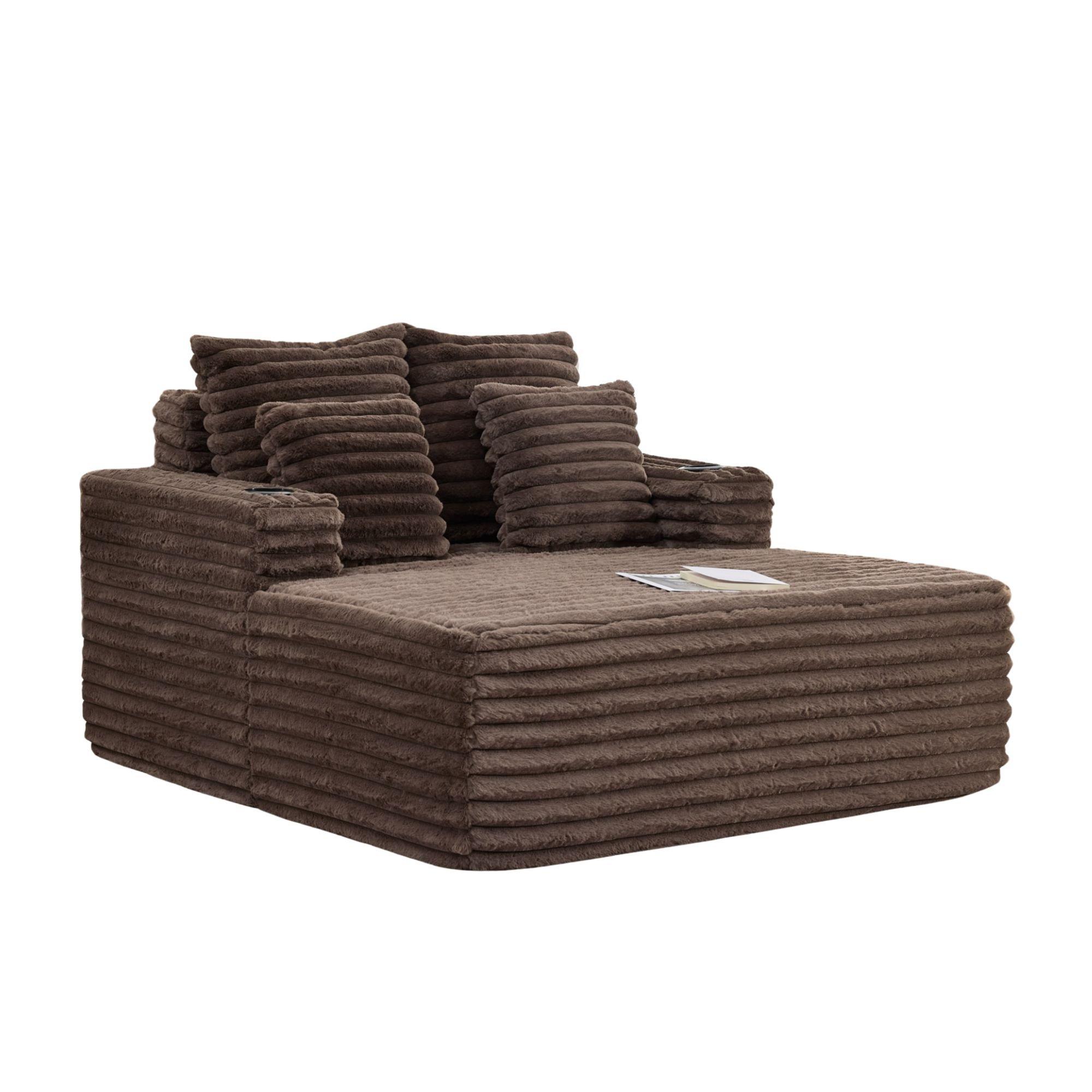 Brown - Urban Meuble - Faux Fur Convertible Sleeper Sofa Chaise Lounge - 10