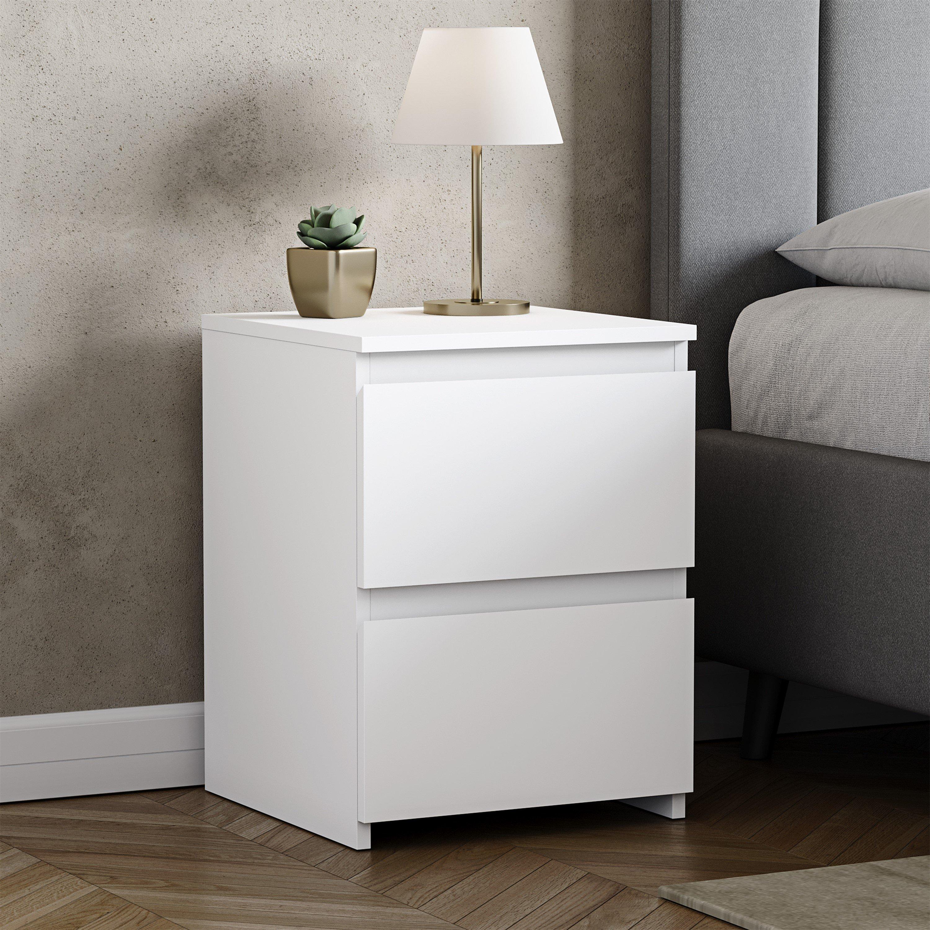 Lassic  Vida Designs Denver 2 Drawer Large Bedside Chest - White - 2 Drawer