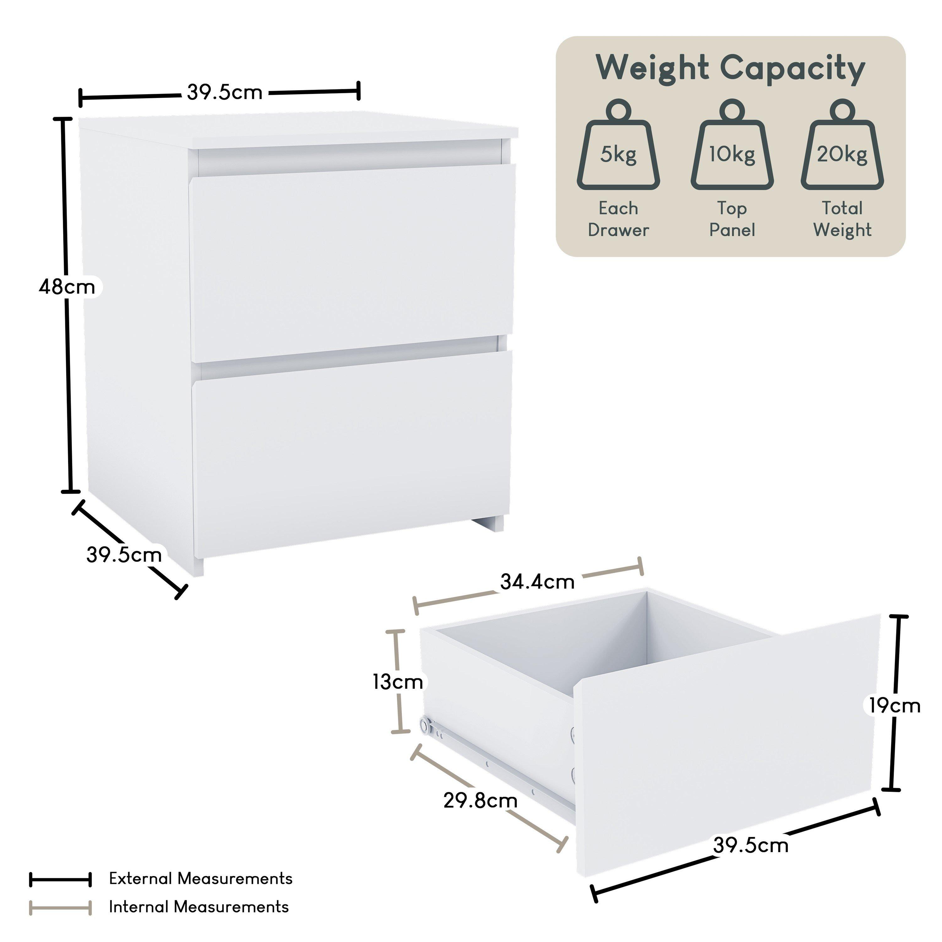 White - Lassic - Vida Designs Denver 2 Drawer Large Bedside Chest - 2