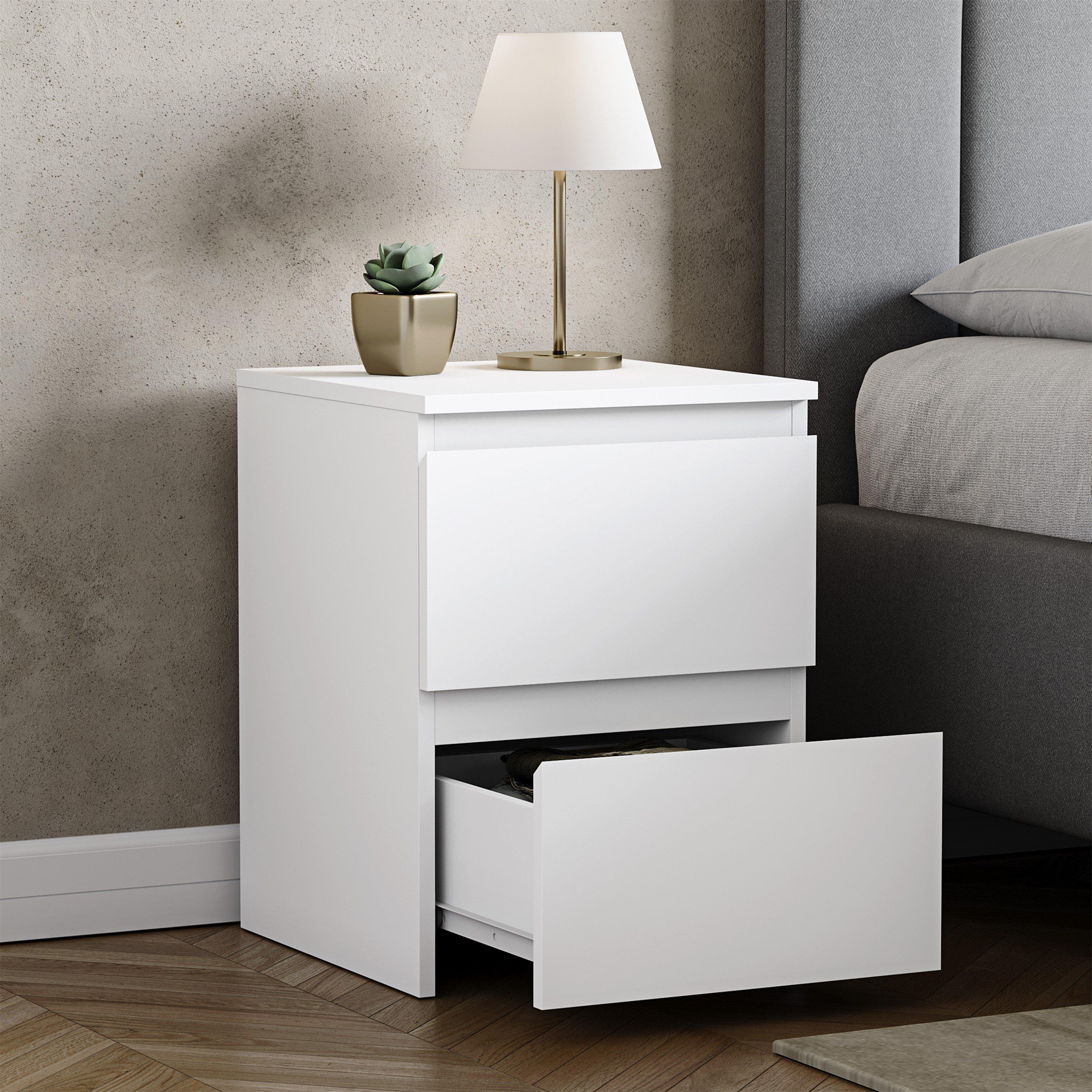 White - Lassic - Vida Designs Denver 2 Drawer Large Bedside Chest - 4