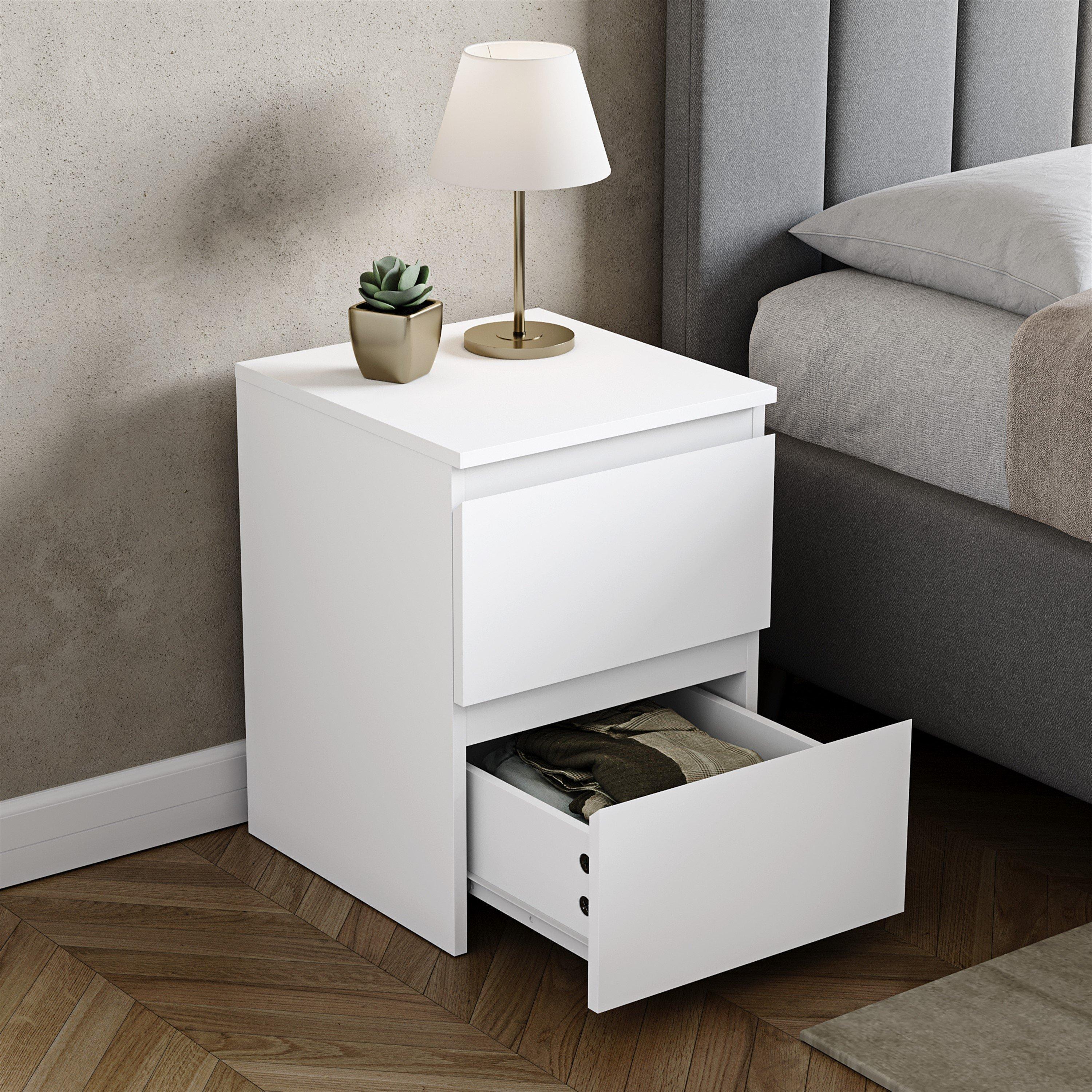 White - Lassic - Vida Designs Denver 2 Drawer Large Bedside Chest - 5