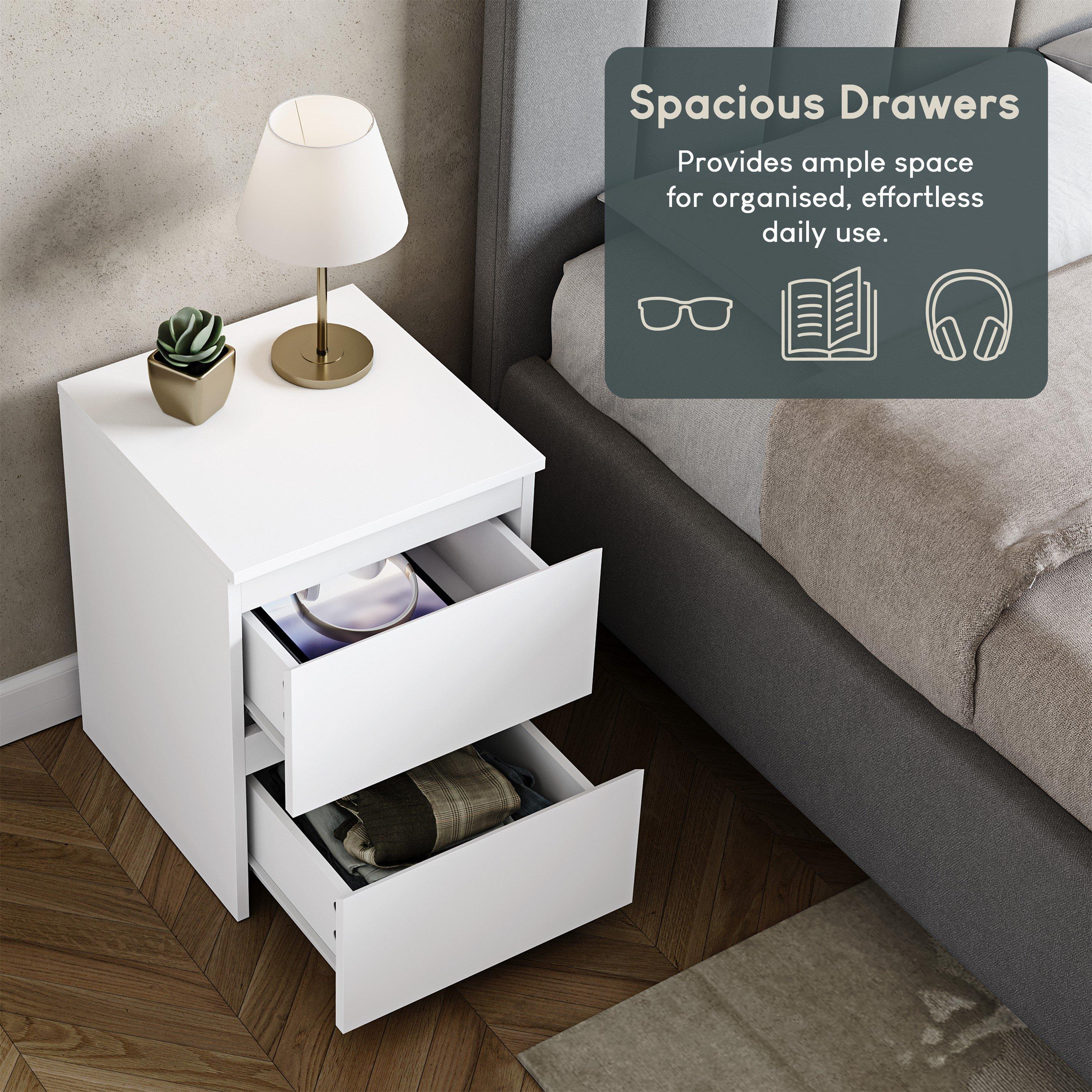 White - Lassic - Vida Designs Denver 2 Drawer Large Bedside Chest - 7