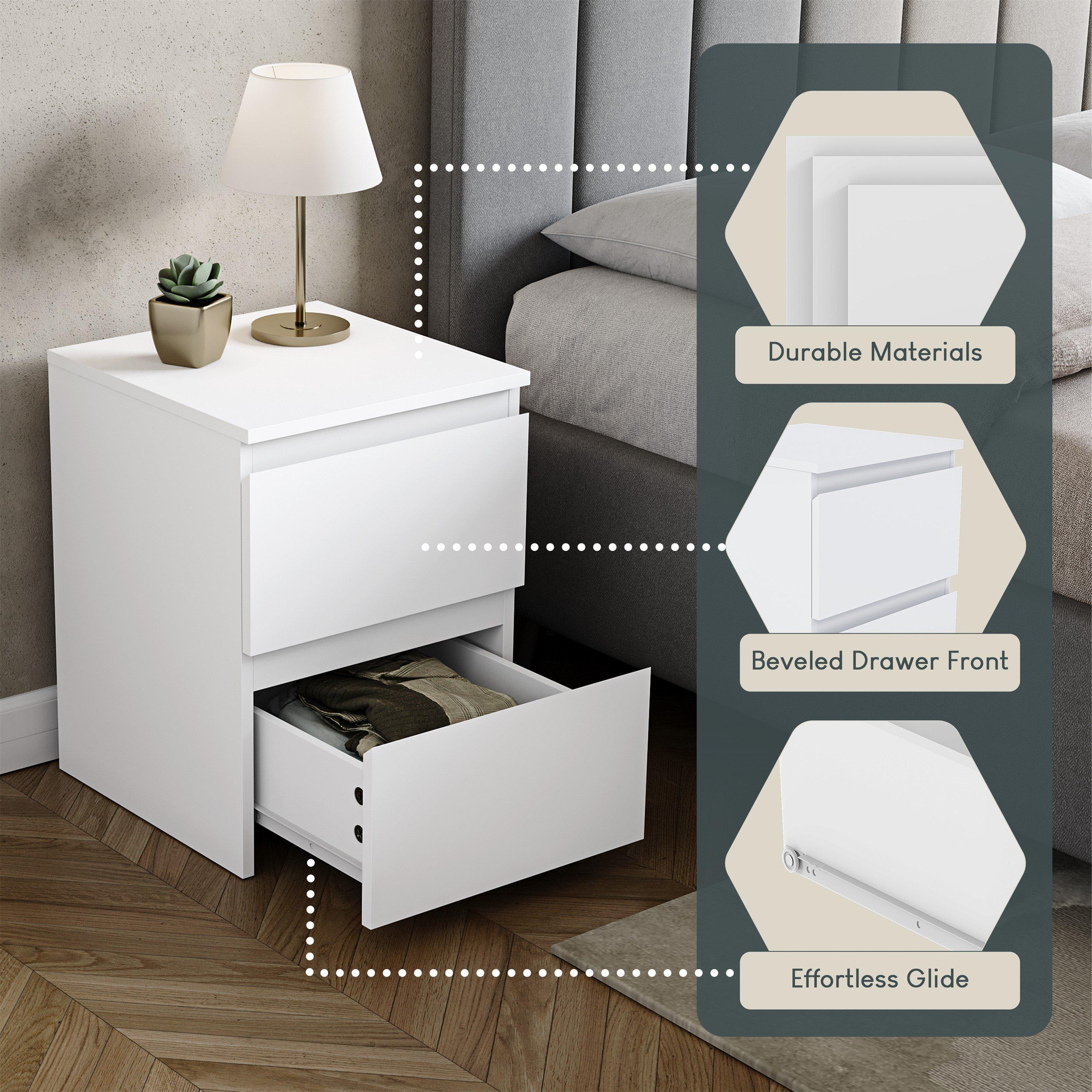 White - Lassic - Vida Designs Denver 2 Drawer Large Bedside Chest - 8