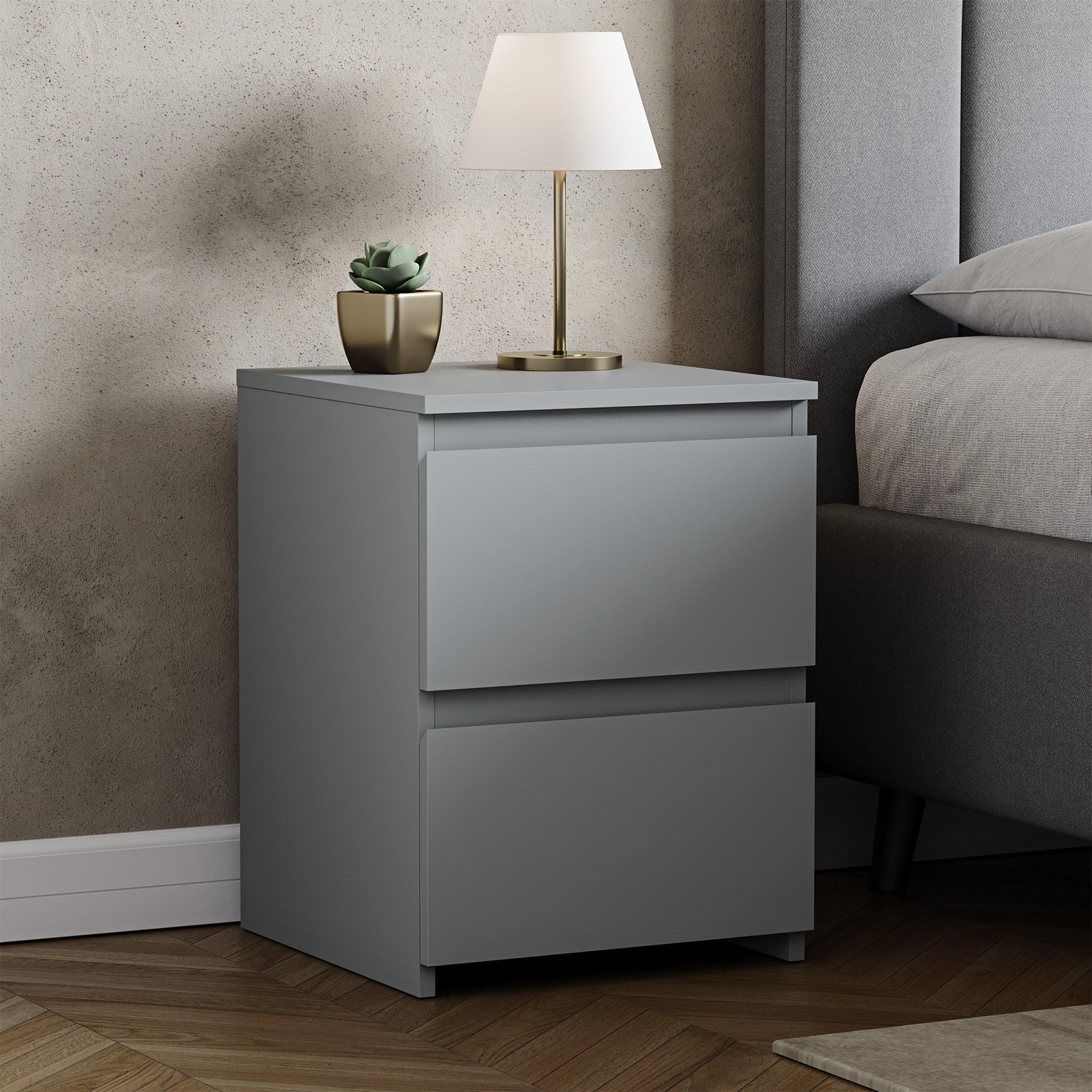Lassic  Vida Designs Denver 2 Drawer Large Bedside Chest - Grey - 2 Drawer
