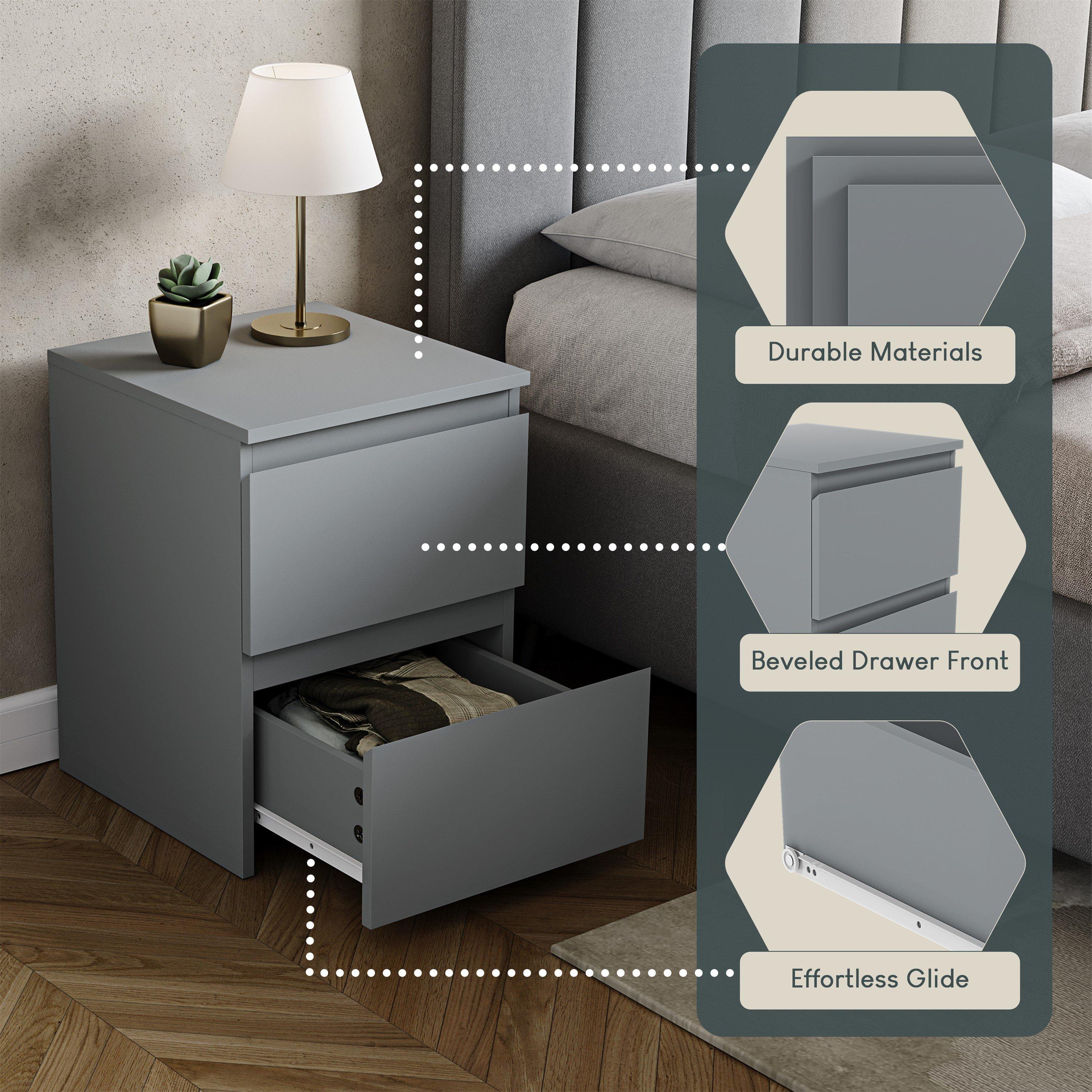 Grey - Lassic - Vida Designs Denver 2 Drawer Large Bedside Chest - 8