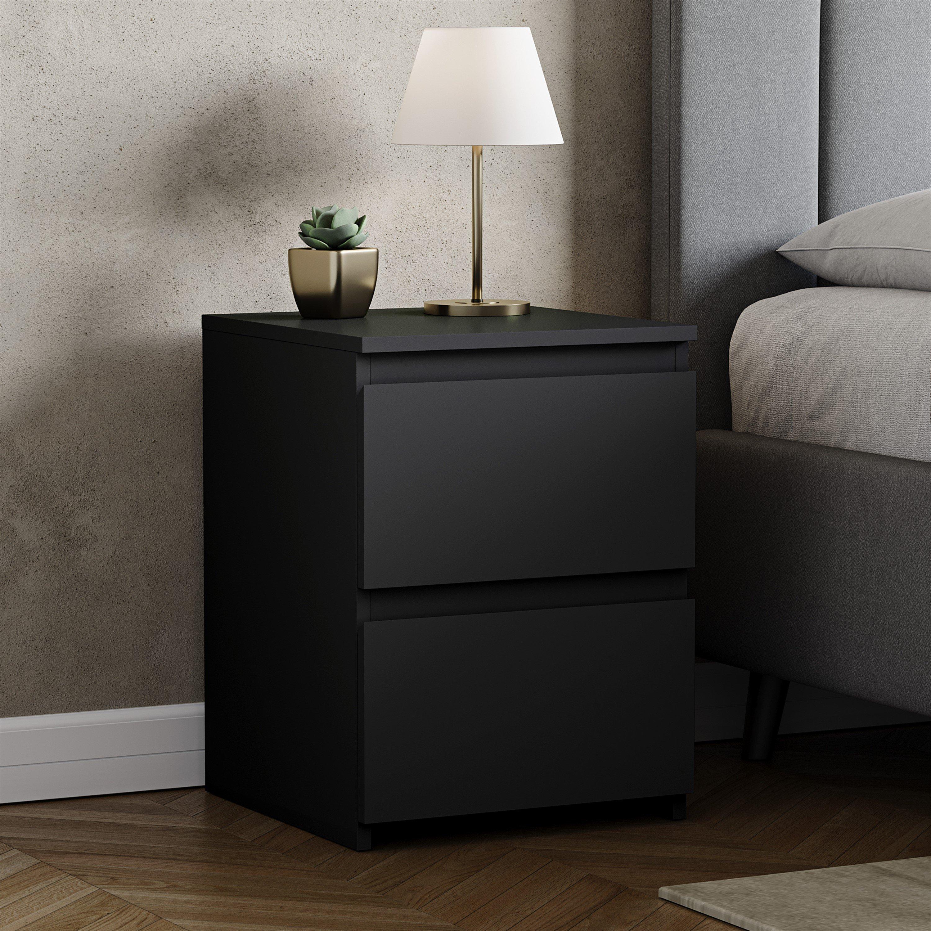 Lassic  Vida Designs Denver 2 Drawer Large Bedside Chest - Black - 2 Drawer