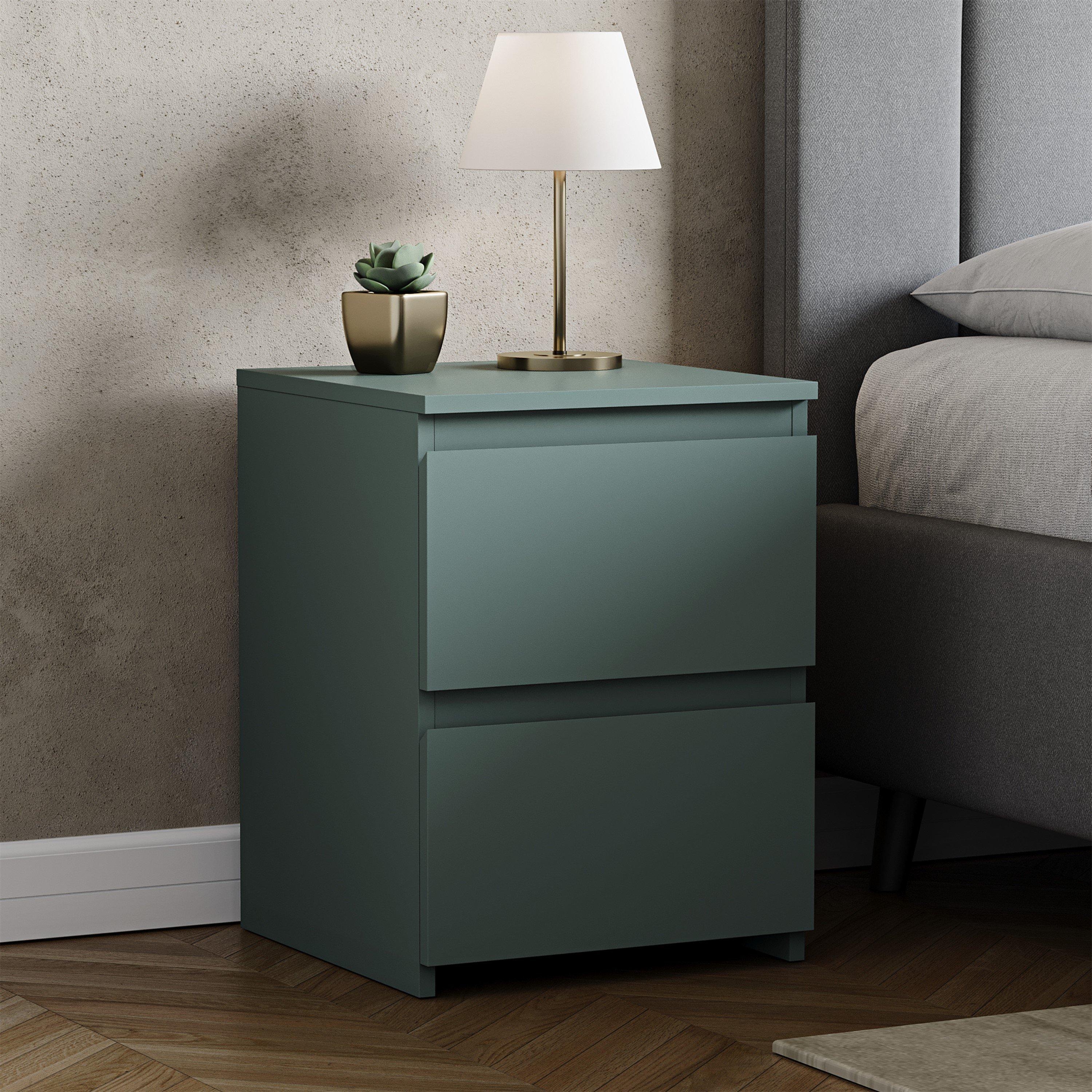 Lassic  Vida Designs Denver 2 Drawer Large Bedside Chest - Jasper Green - 2 Drawer
