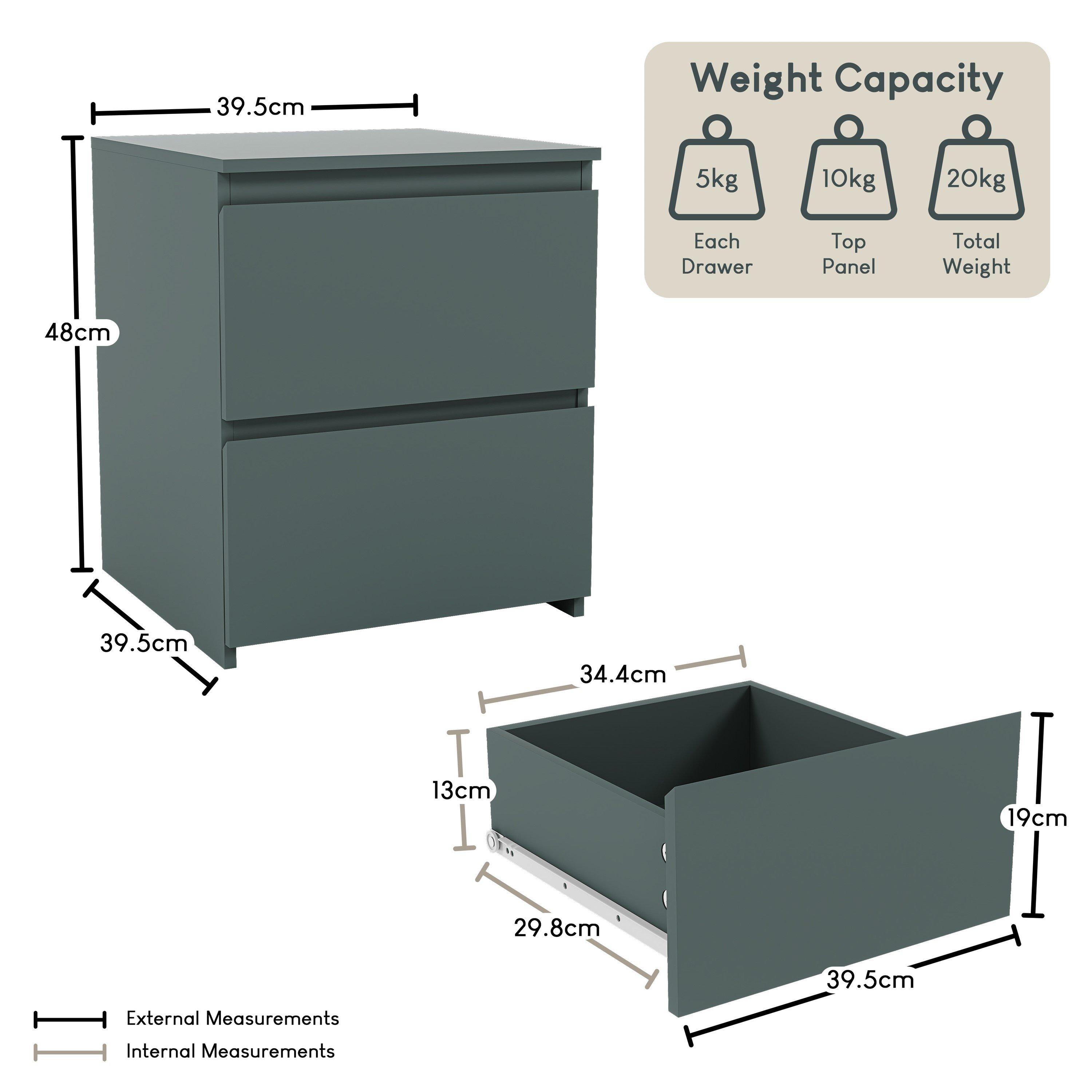 Jasper Green - Lassic - Vida Designs Denver 2 Drawer Large Bedside Chest - 2