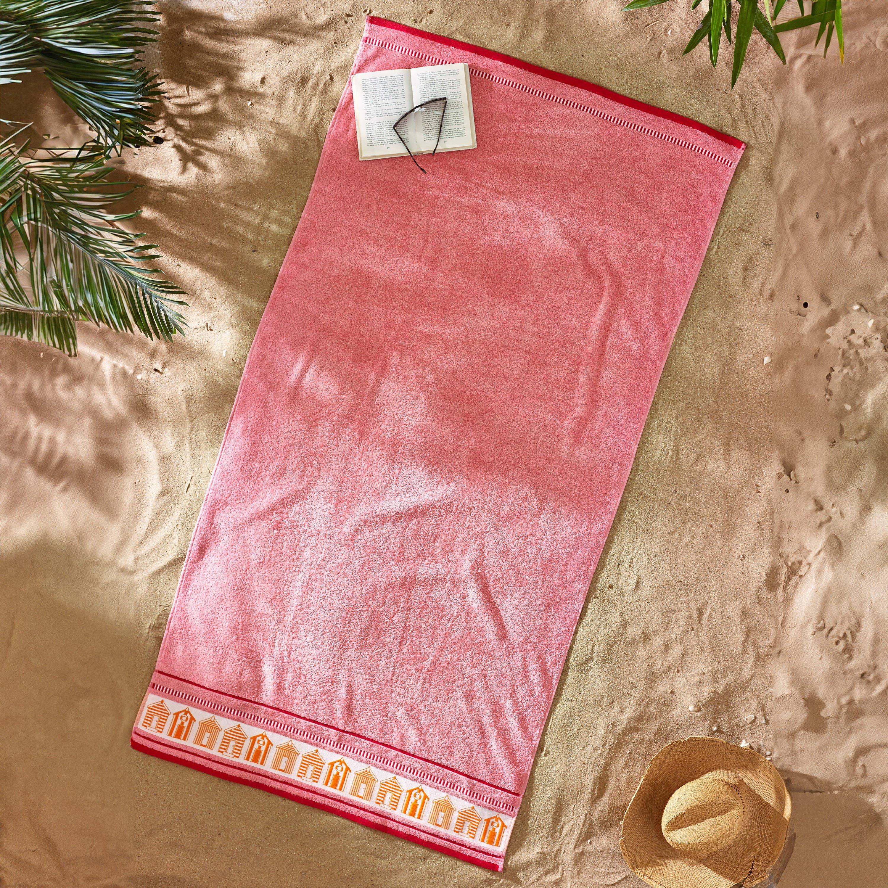 Coral - Catherine Lansfield - Beach Huts Cotton Extra Large Beach Towel - 1