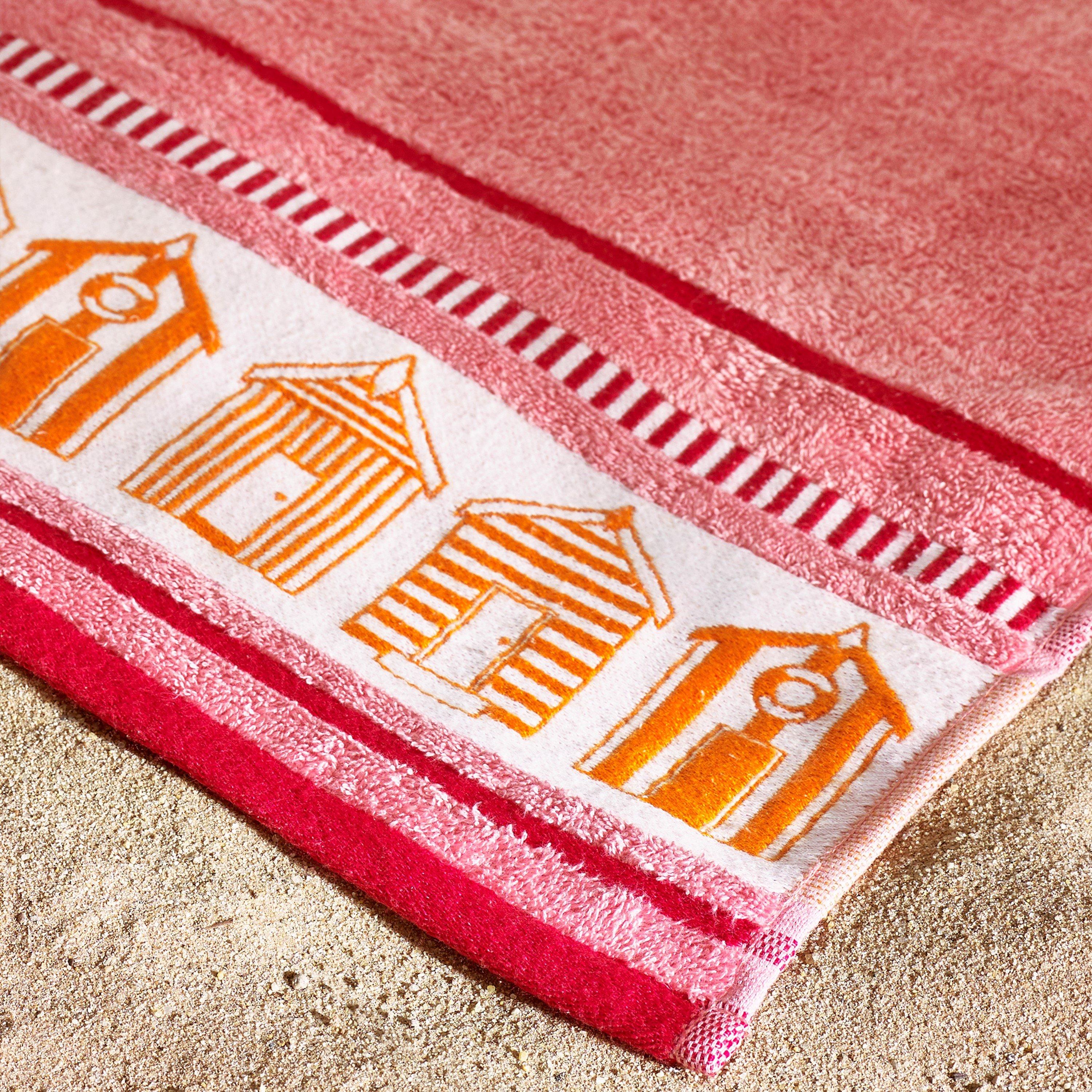 Coral - Catherine Lansfield - Beach Huts Cotton Extra Large Beach Towel - 2