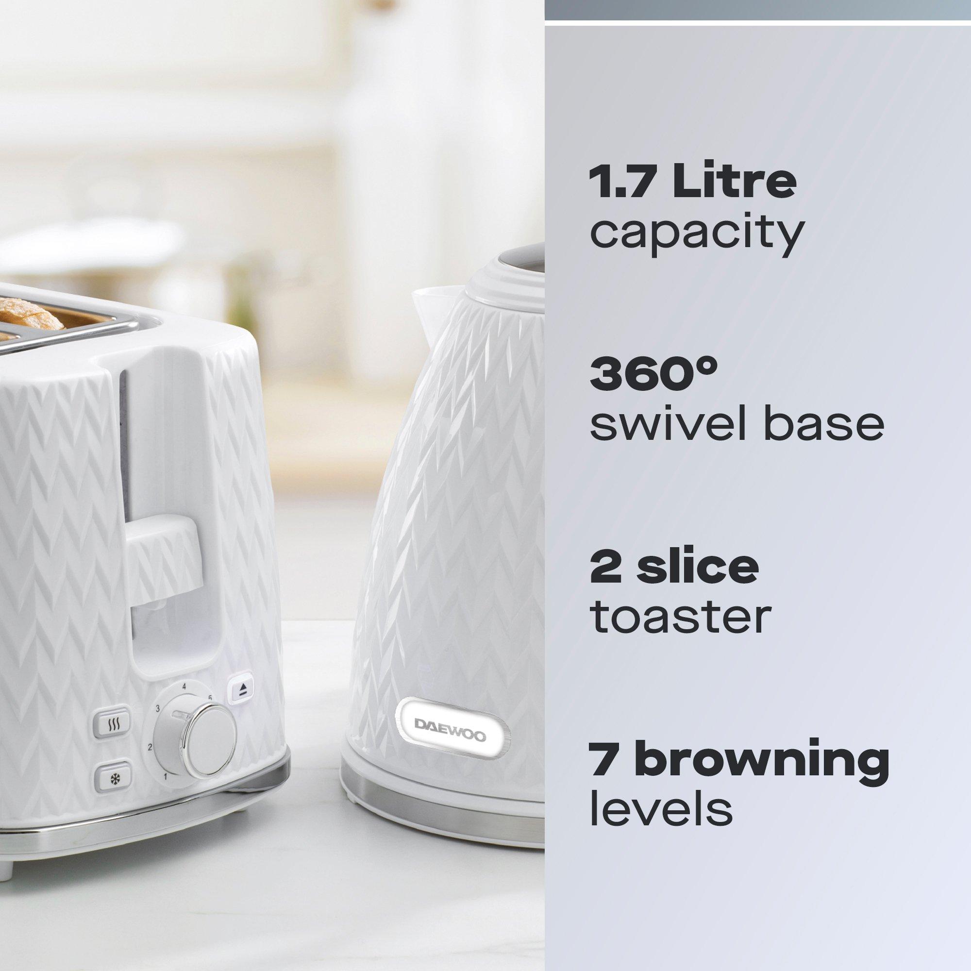 White - Daewoo Electricals - White Argyle Kettle & 2 Slice Toaster Set - 2