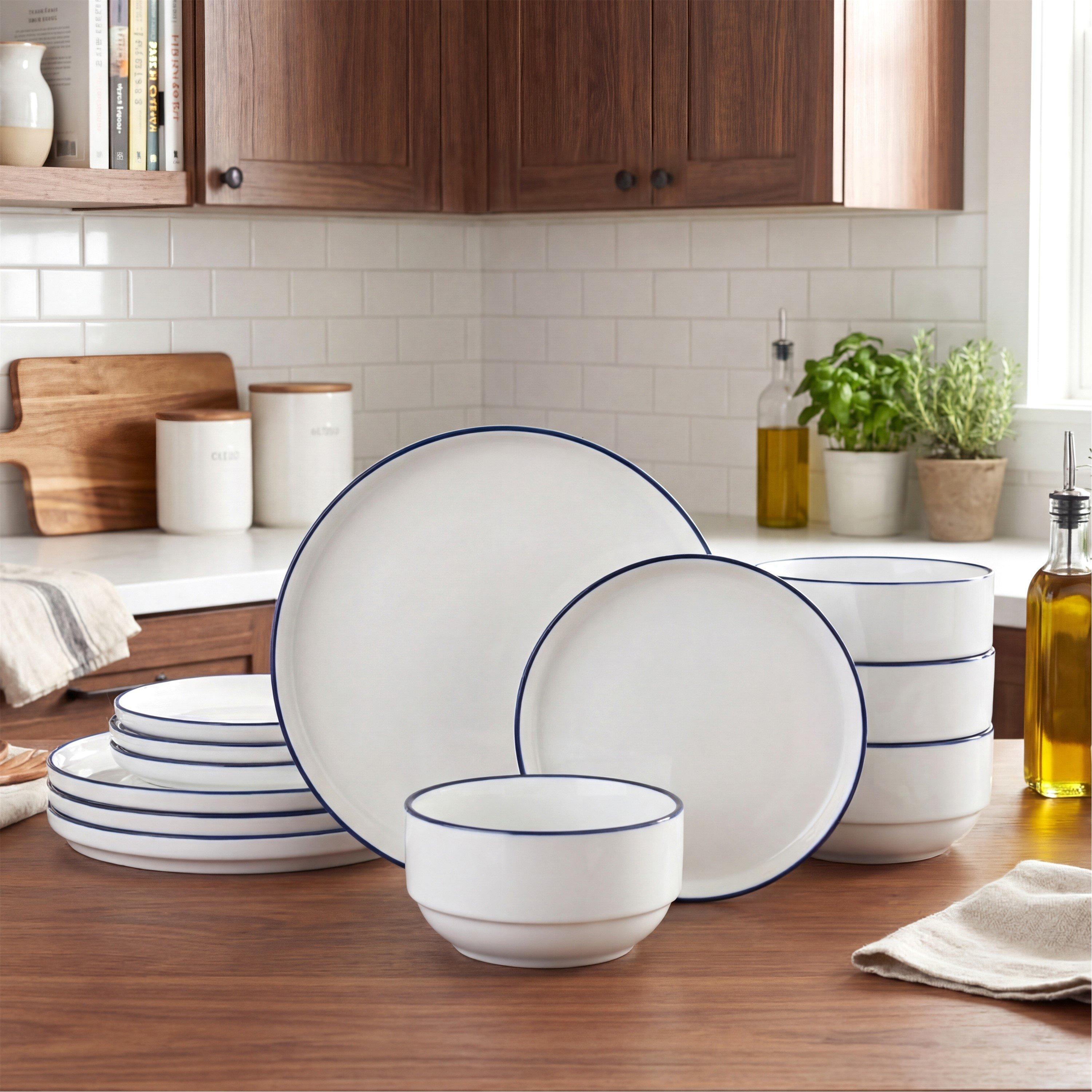 Waterside 12PC Blue Rim Stacking Dinner Set