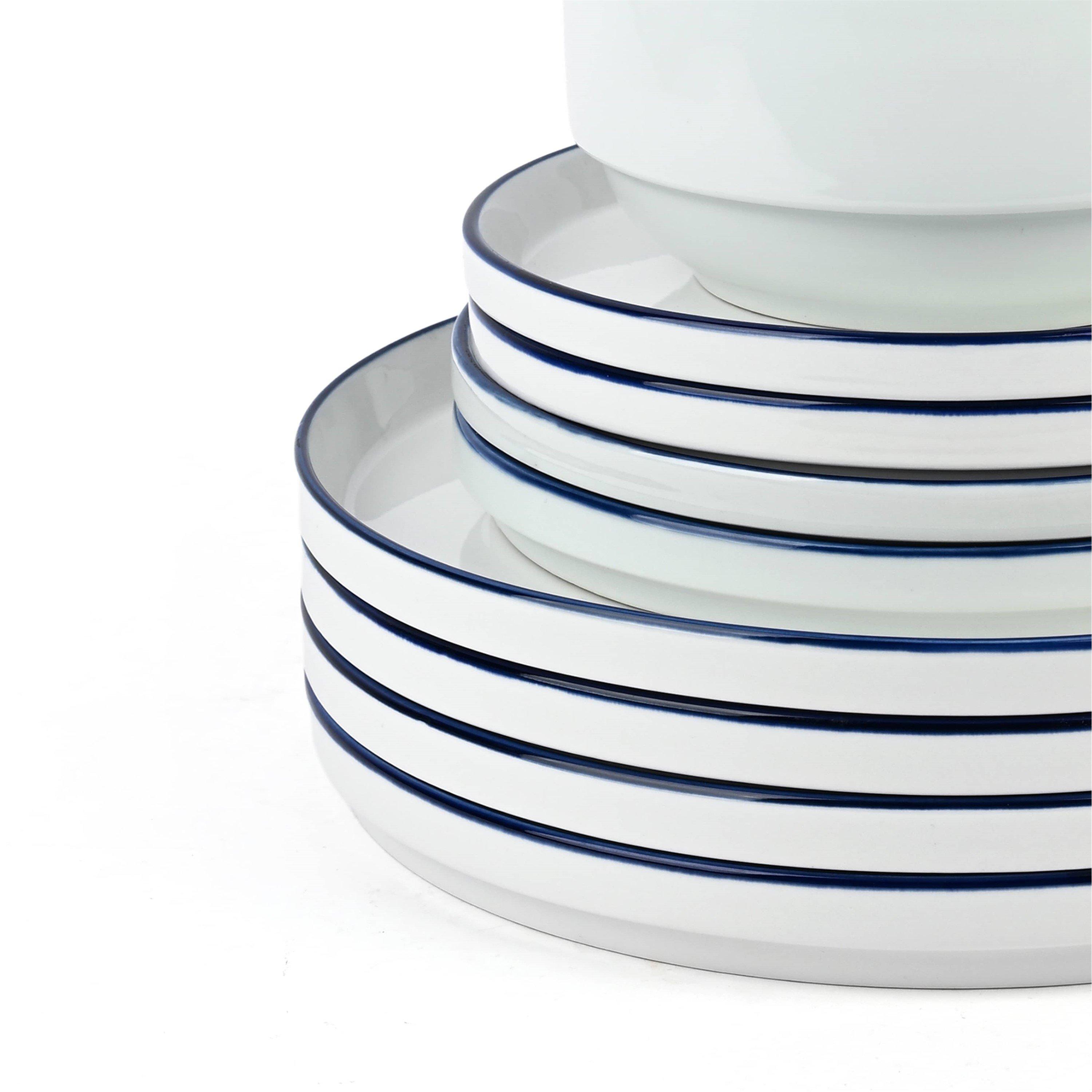 White - Waterside - 12PC Blue Rim Stacking Dinner Set - 4
